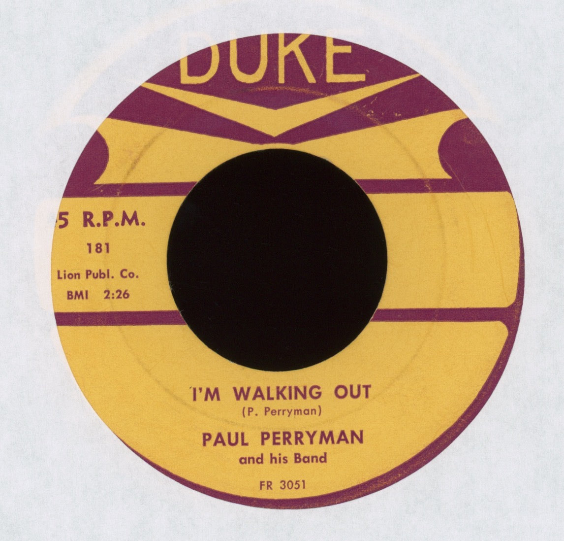 Paul Perryman And His Band - Satellite Fever - Asiatic Flu on Duke R&B 45