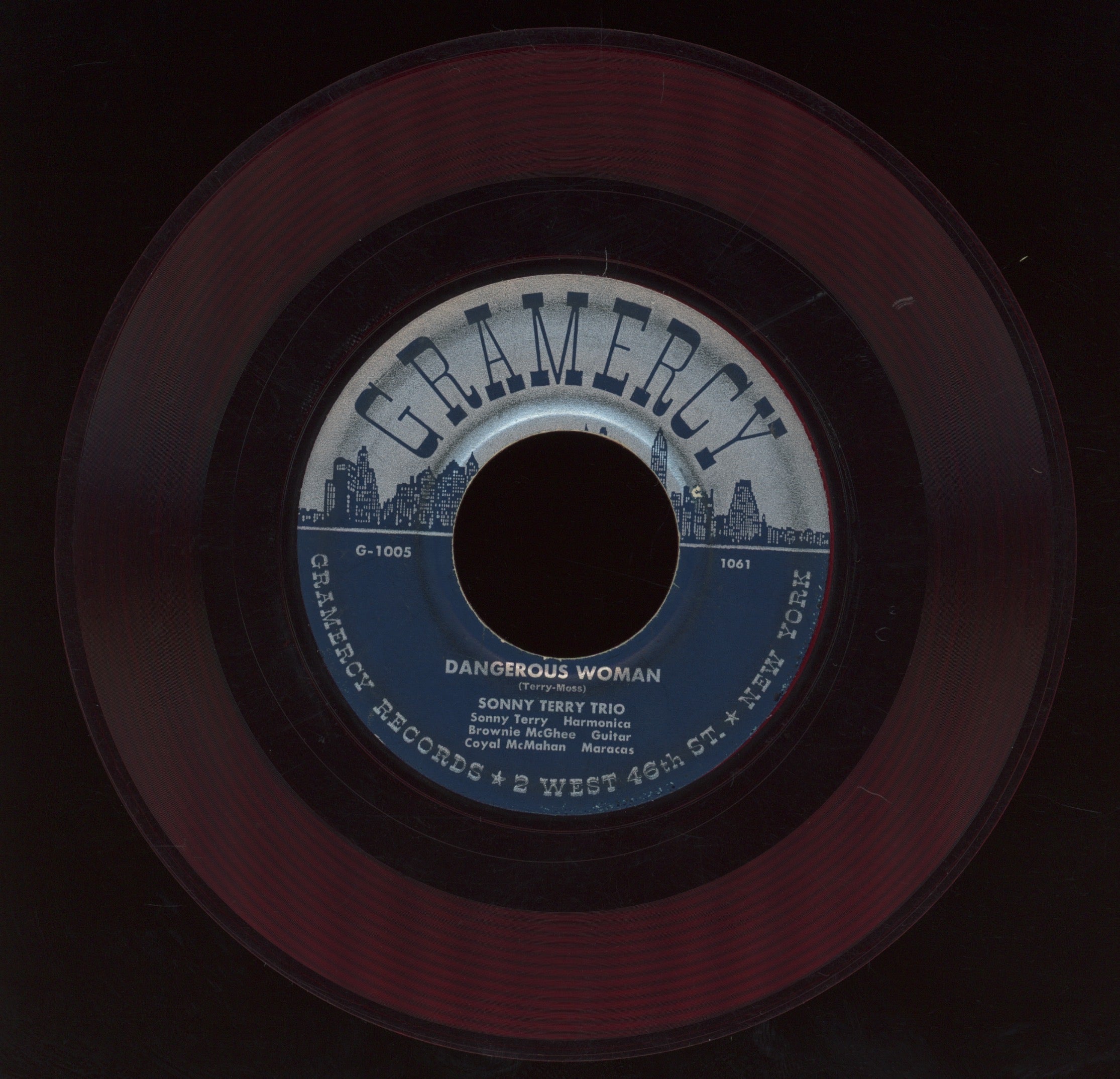 Sonny Terry Trio - Hootin' Blues on Gramercy Red Vinyl Blues 45