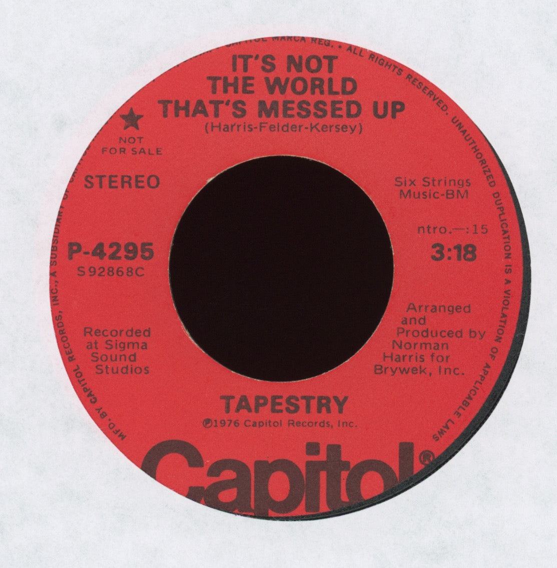 Tapestry - It's Not The World That's Messed Up on Capitol Promo