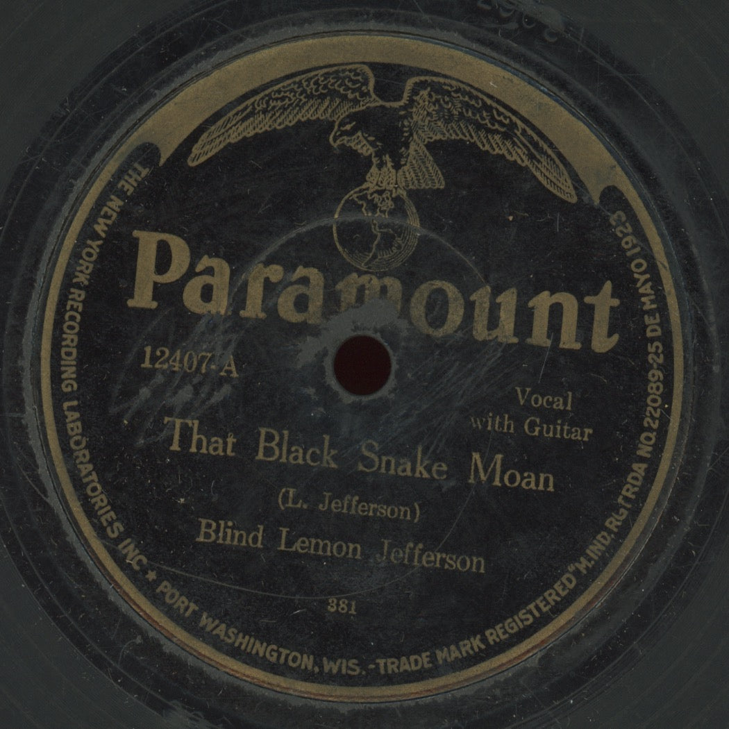 Pre-War Blues 78 - Blind Lemon Jefferson - That Black Snake Moan / Stocking Feet Blues on Paramount 12407