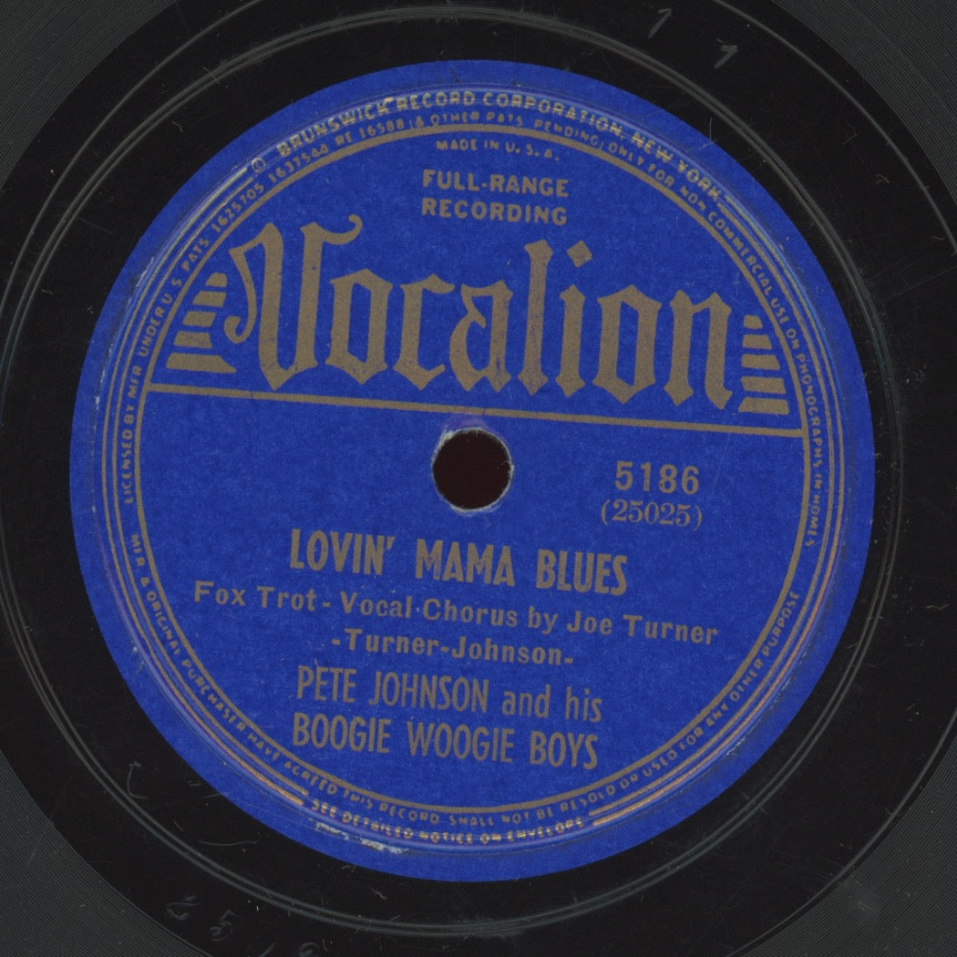 Blues 78 - Pete Johnson & His Boogie Woogie Boys - Lovin' Mama Blues / Cafe Society Rag on Vocalion