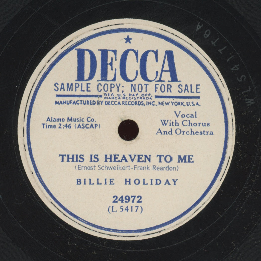 Jazz 78 - Billie Holiday - God Bless' The Child / This Is Heaven To Me on Decca PROMO