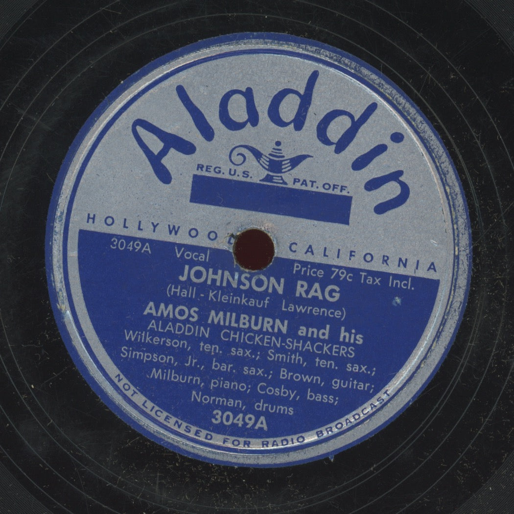 Blues 78 - Amos Milburn And His Aladdin Chickenshackers - Johnson Rag / Walking Blues on Aladdin