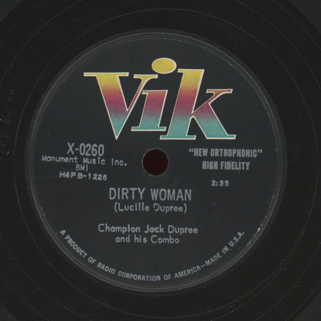 Blues 78 - Champion Jack Dupree And His Combo - Dirty Woman / Just Like A Woman on Vik