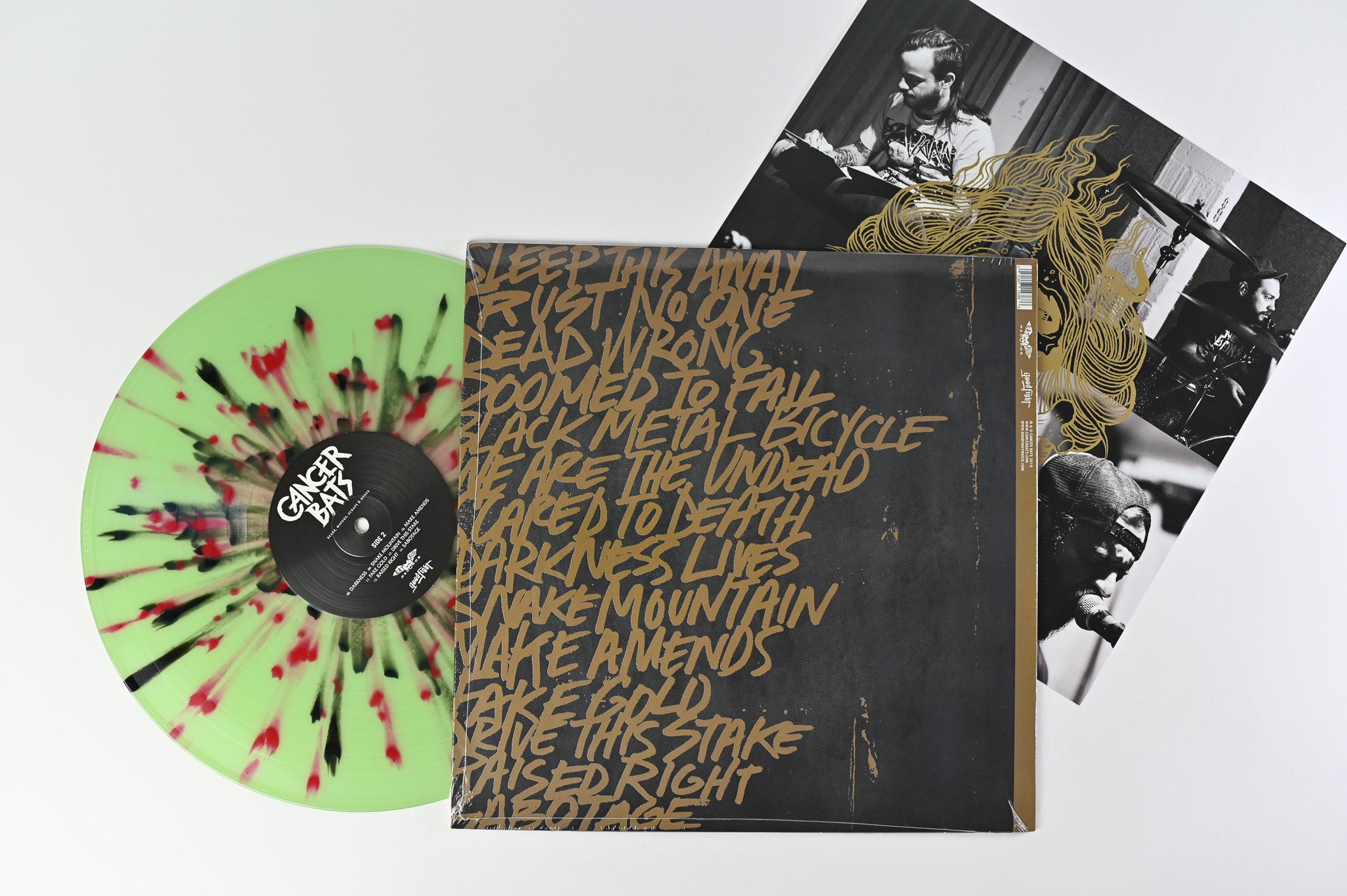 Cancer Bats - Bears, Mayors, Scraps & Bones on Bat Skull Ltd Light Green With Black & Red Splatter Reissue