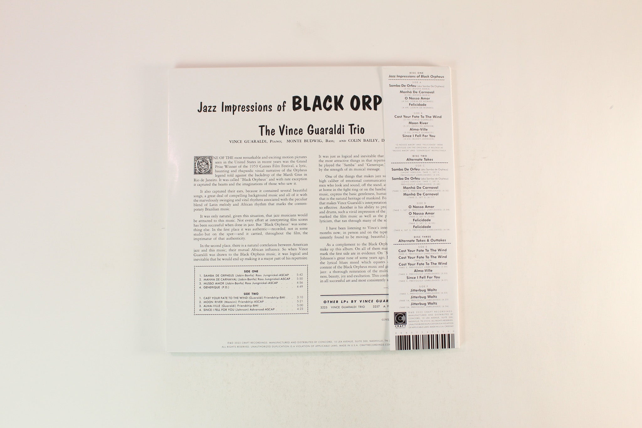 Vince Guaraldi Trio - Jazz Impressions Of Black Orpheus on Fantasy Craft Recordings Deluxe Edition 180 Gram Reissue.