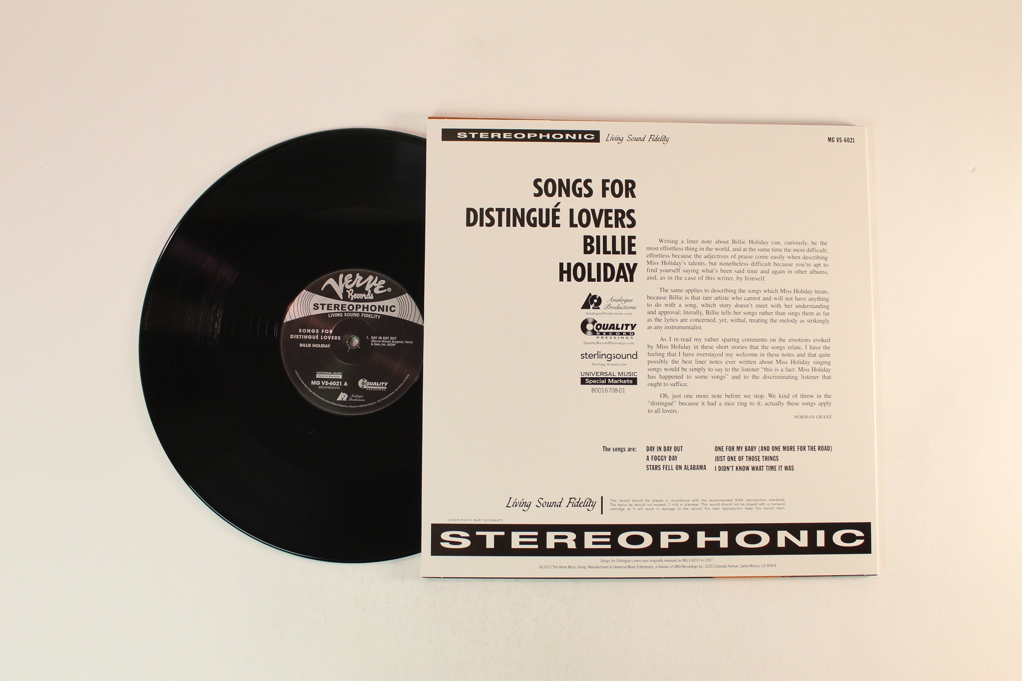 Billie Holiday - Songs For Distingué Lovers on Verve Analogue Productions Ltd 45 RPM 200 Gram Reissue