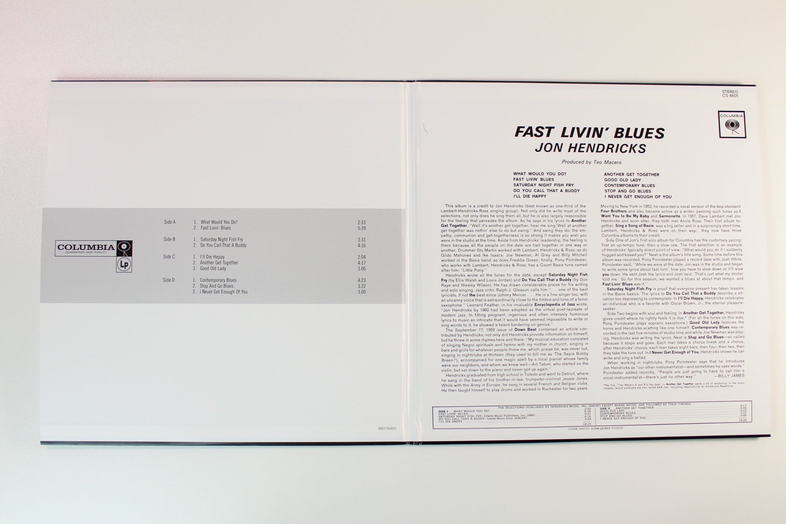 Jon Hendricks - Fast Livin' Blues on ORG Ltd Numbered 180 Gram Reissue