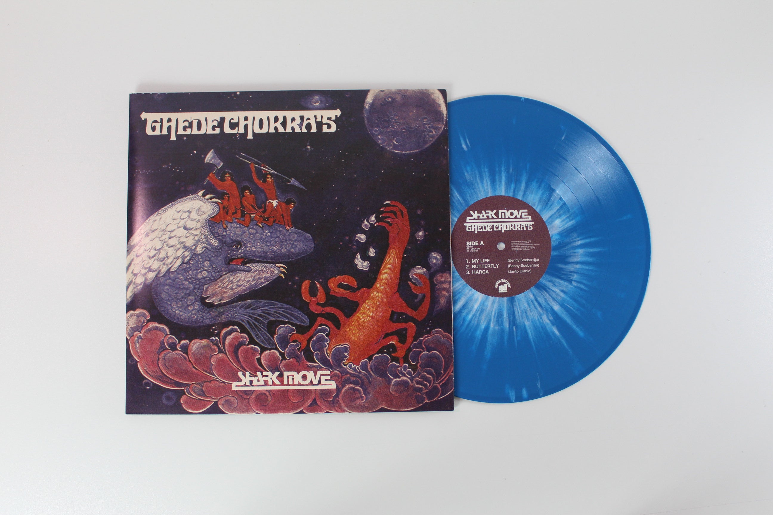 Shark Move - Ghede Chokra's on Outer Battery Records / Rockpod Records - Blue With White Splatter colored vinyl