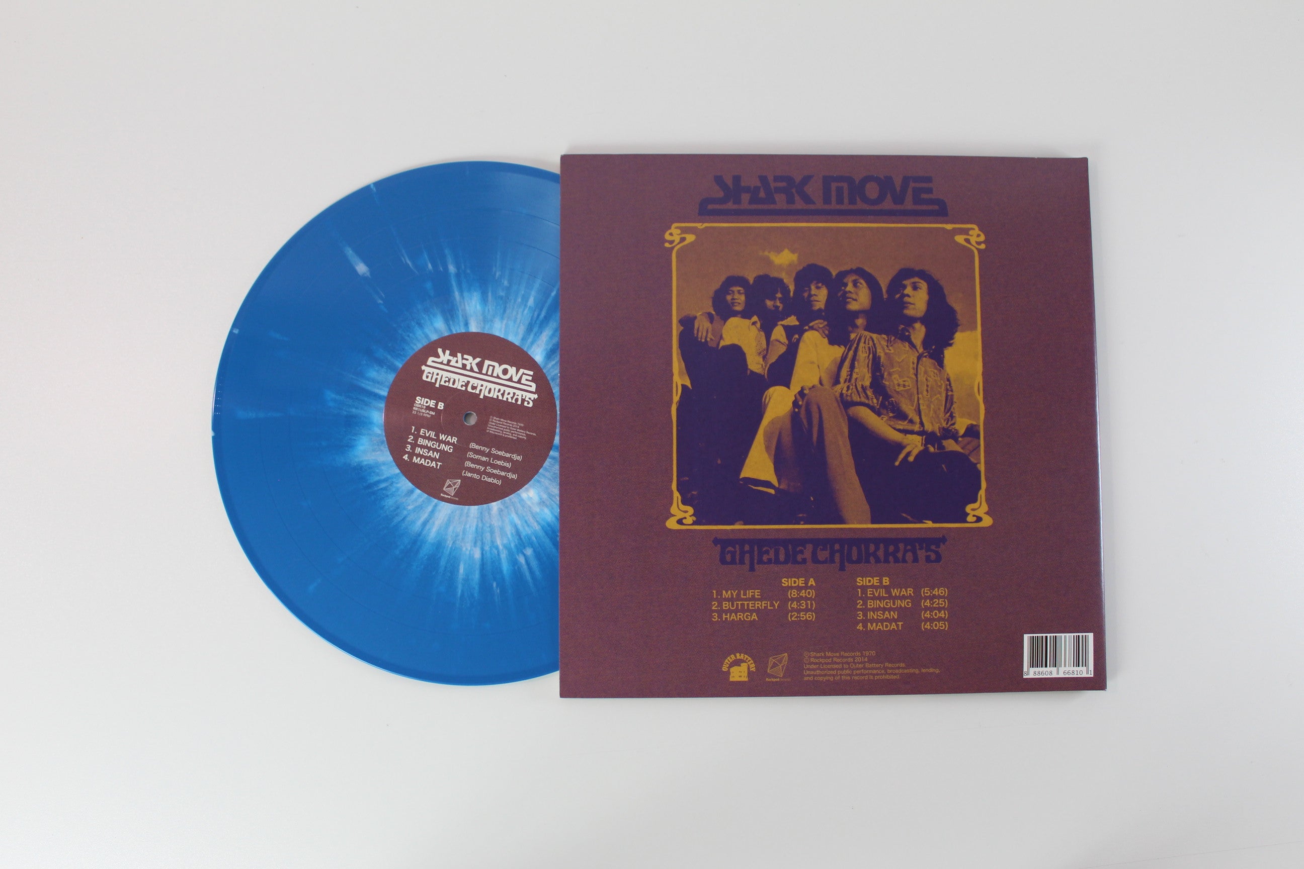 Shark Move - Ghede Chokra's on Outer Battery Records / Rockpod Records - Blue With White Splatter colored vinyl