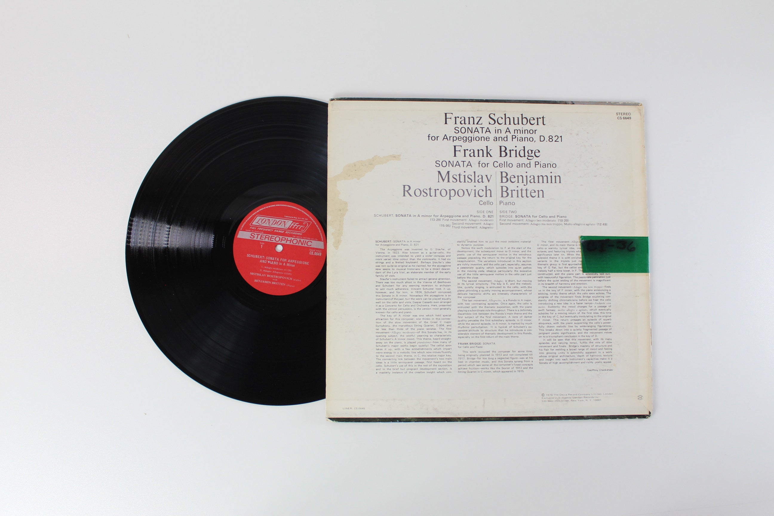 Franz Schubert, Frank Bridge, Mstislav Rostropovich, Benjamin Britten - Sonata For Arpeggione And Piano / Sonata For Cello And Piano on London Records