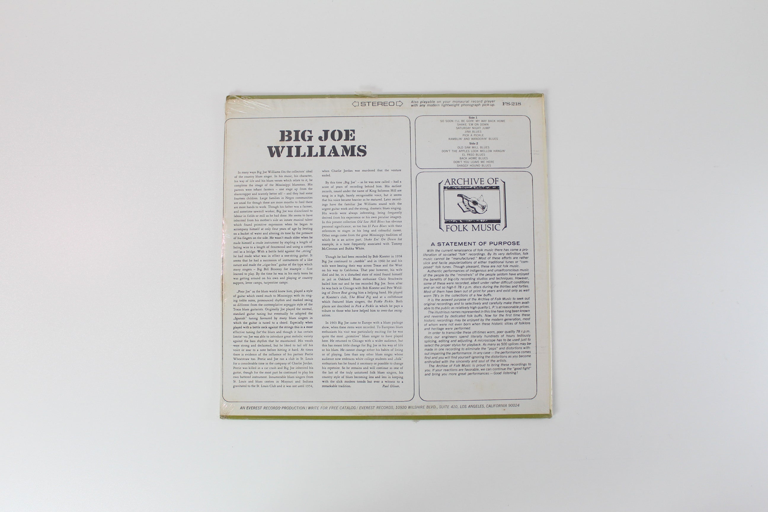 Big Joe Williams - Big Joe Williams on Archive of Folk Music Stereo Sealed