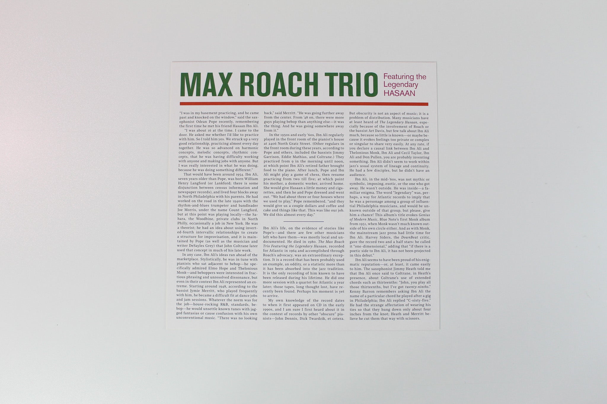 The Max Roach Trio - The Max Roach Trio Featuring The Legendary Hasaan on Atlantic Vinyl Me Please Ltd Numbered Reissue