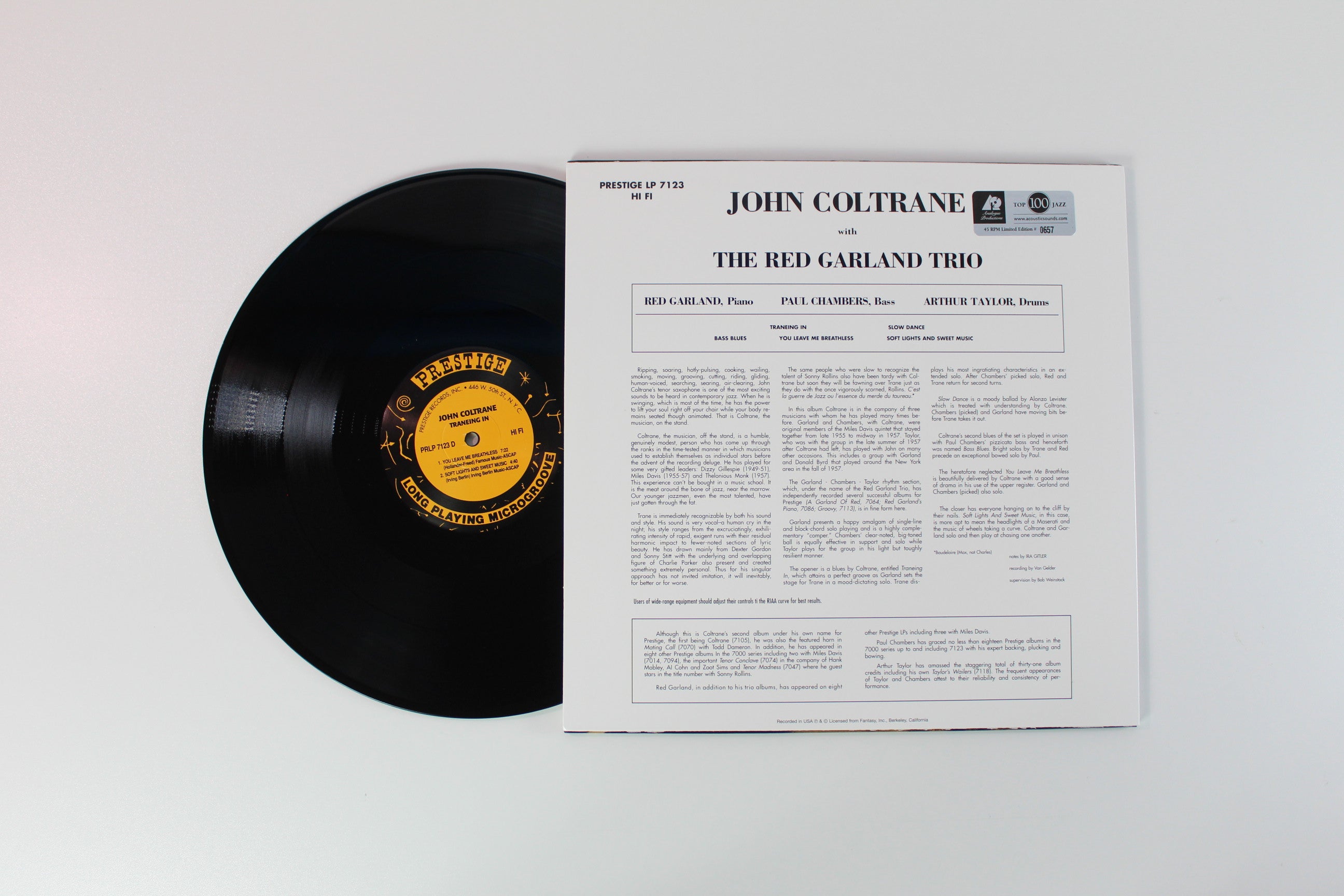 John Coltrane - Traneing In on Prestige Analogue Productions Ltd Numbered 45 RPM Reissue