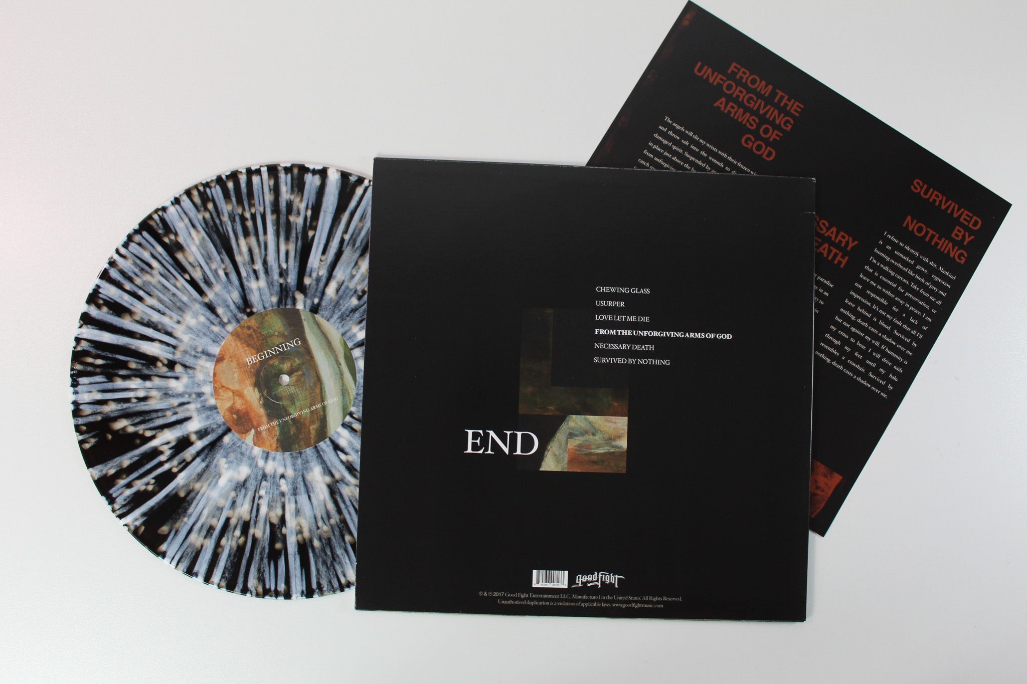 END - From The Unforgiving Arms Of God on Good Fight Music 45 RPM Translucent Black w/ White Splatter Reissue