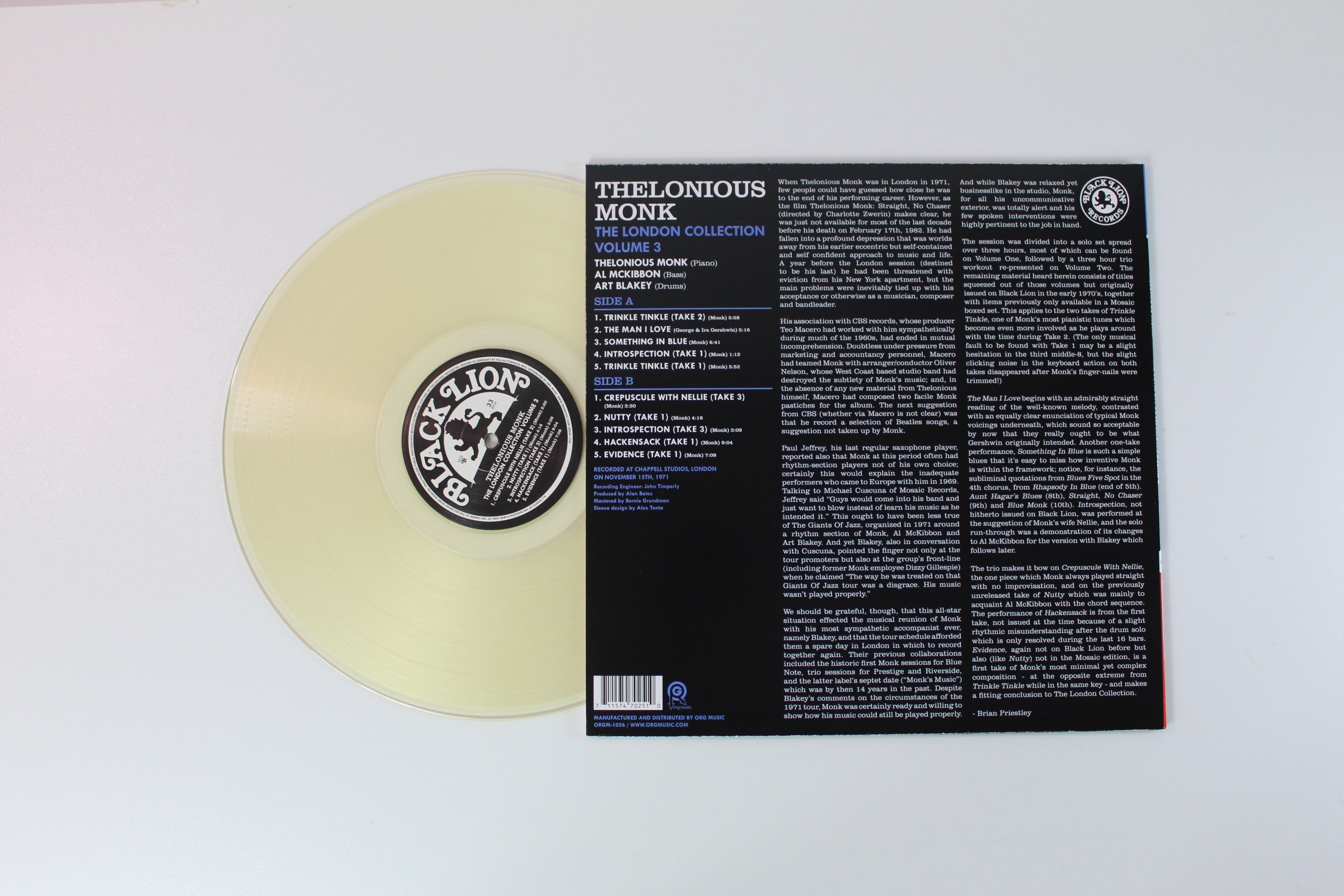 Thelonious Monk - The London Collection Volume 3 on Black Lion RSD 2016 Ltd Clear Vinyl Reissue