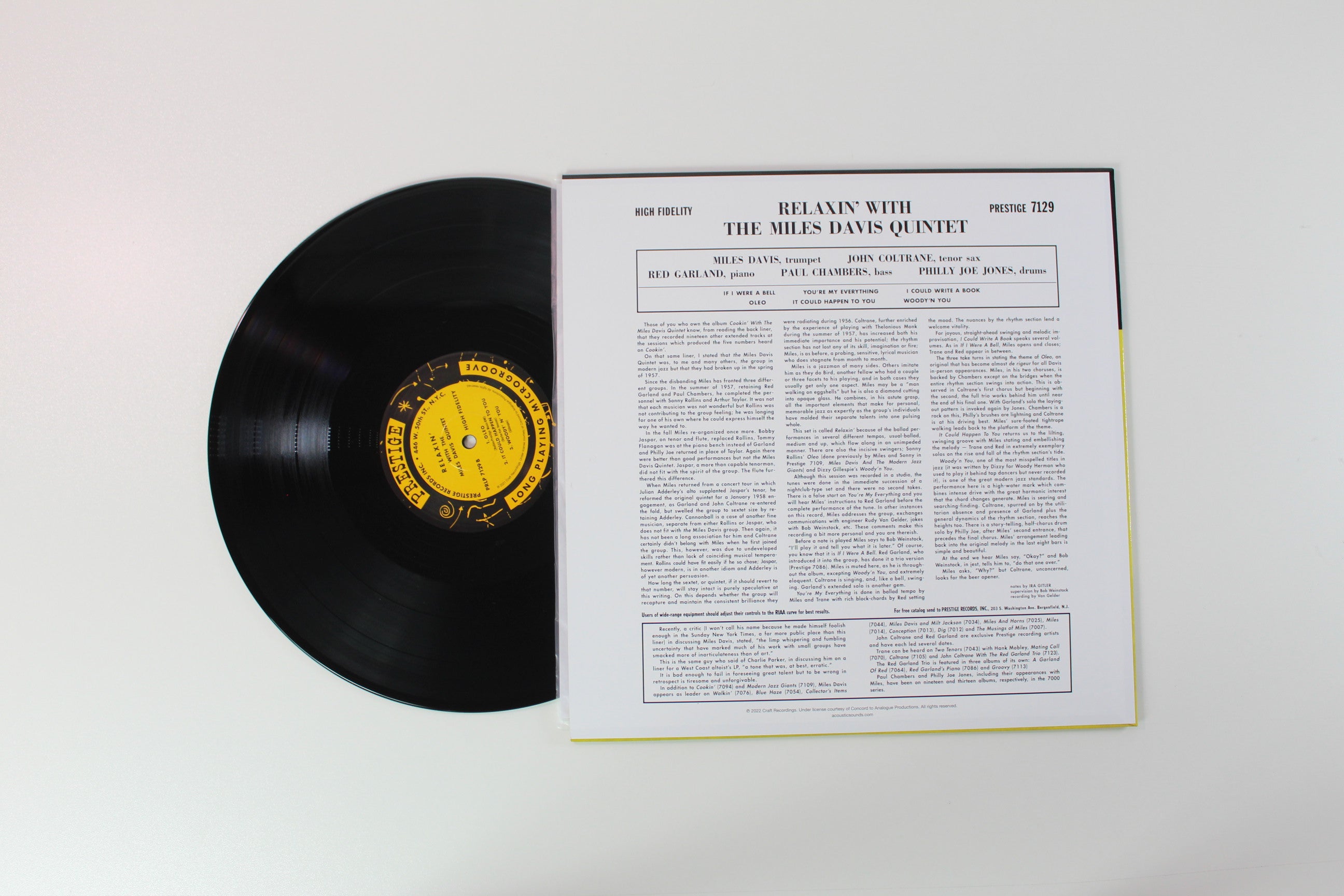 The Miles Davis Quintet - Relaxin' With The Miles Davis Quintet on Prestige Analogue Productions Ltd 180 Gram Reissue