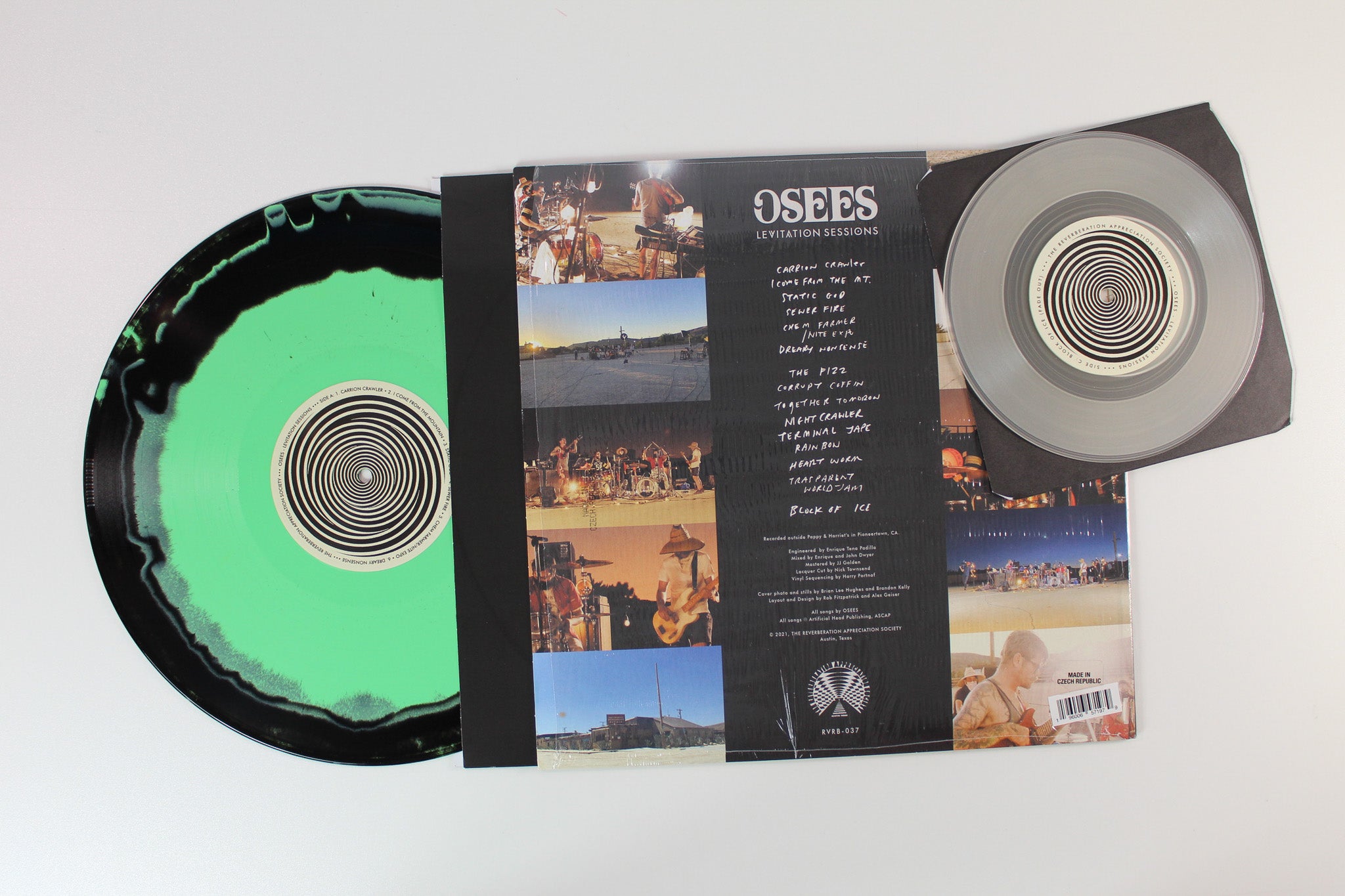 Thee Oh Sees - Levitation Sessions on Reverberation Appreciation Society Ltd Green & Black Swirl With Bonus Milky Clear 7"