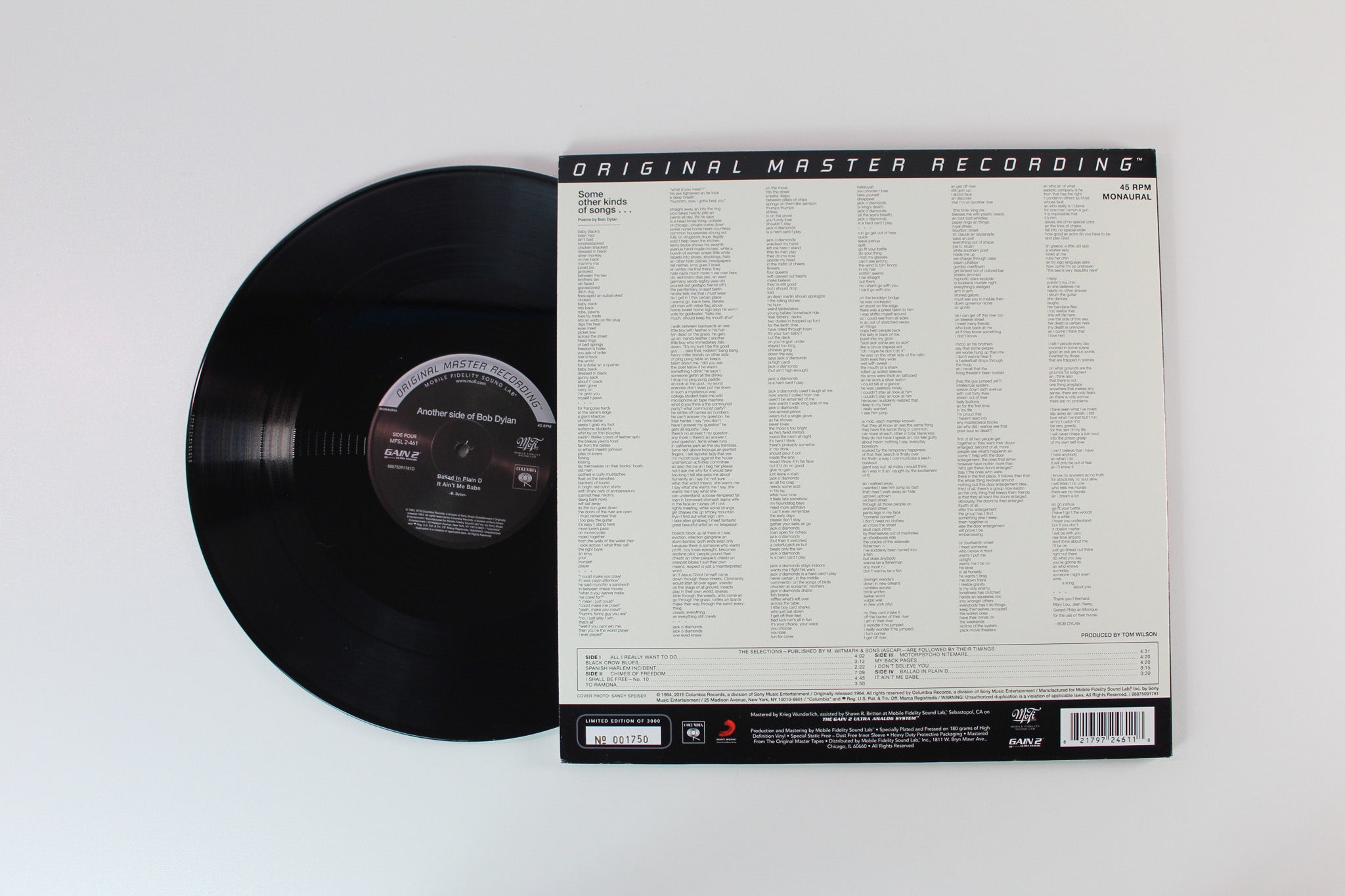 Bob Dylan - Another Side Of Bob Dylan on Mobile Fidelity Sound Lab Ltd Numbered 45 RPM 180 Gram Mono Reissue