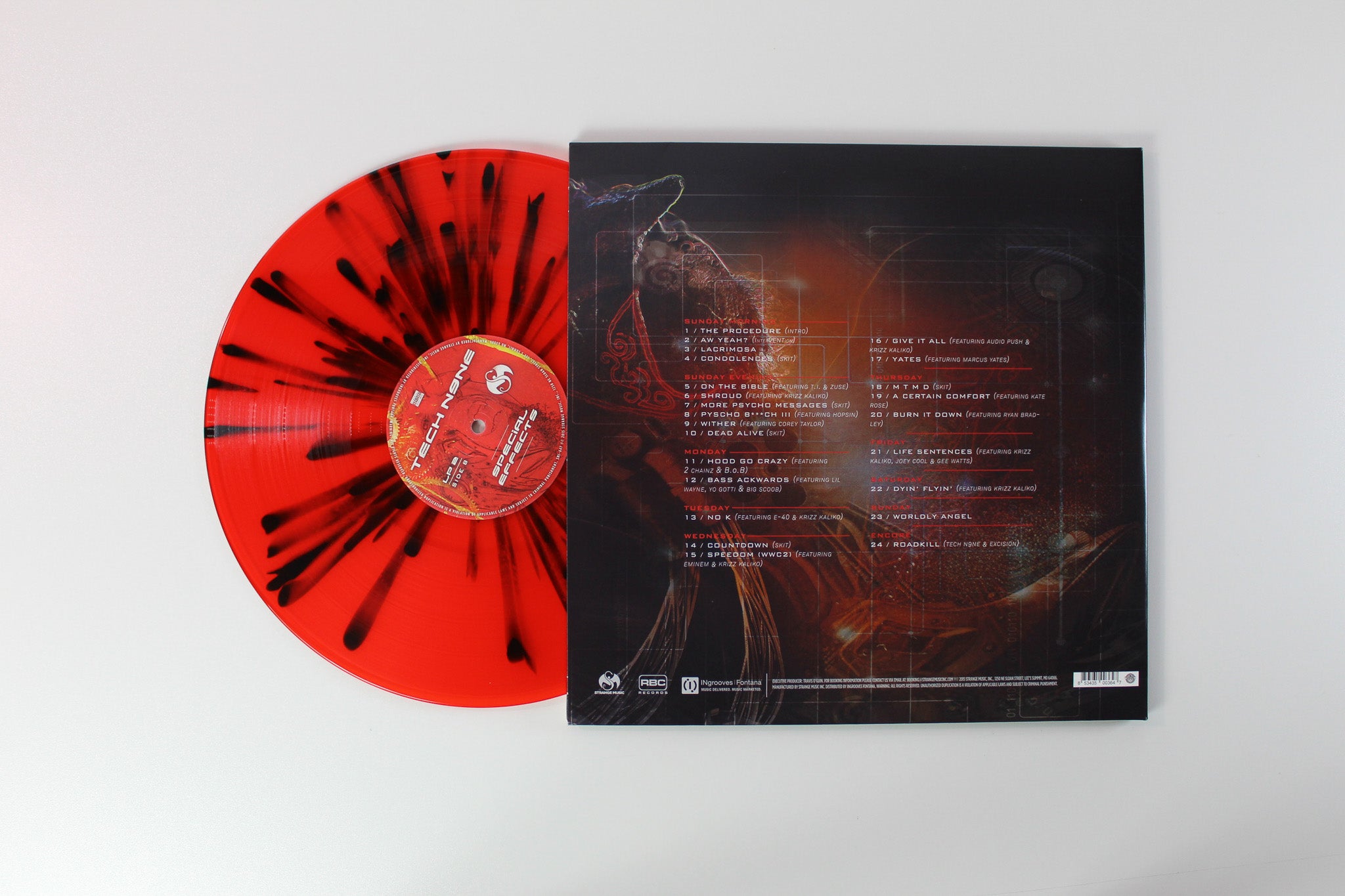 Tech N9ne - Special Effects Red Transparent w/ Black Splatter on Strange Music