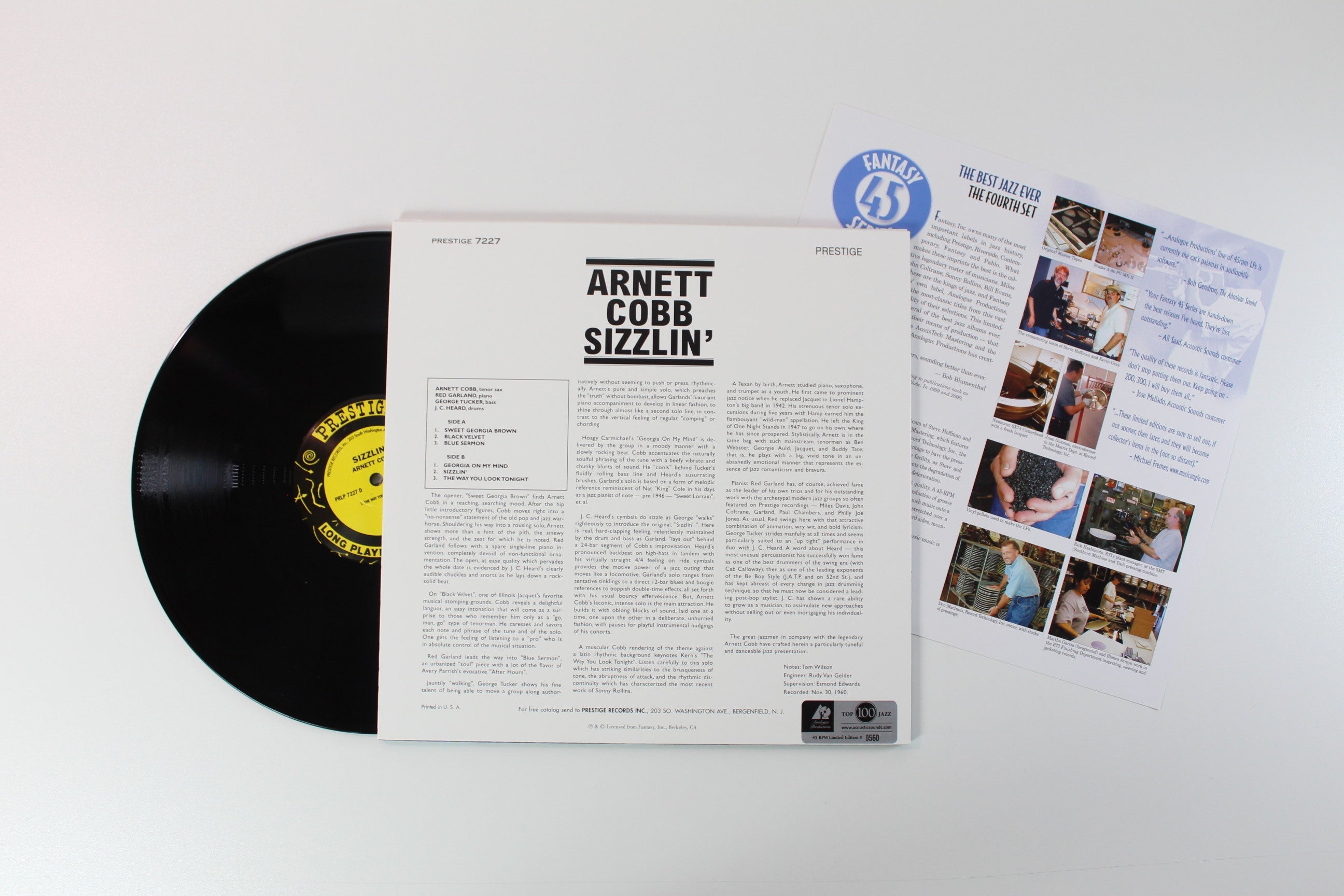 Arnett Cobb - Sizzlin' on Prestige Analogue Productions 2 X 12 45 RPM Ltd Numbered 180 Gram Reissue