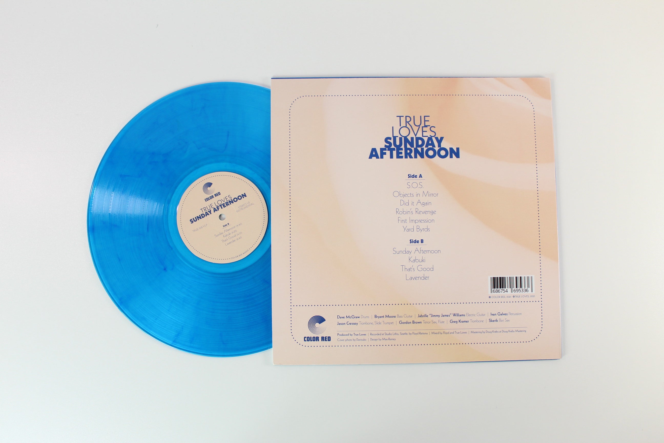 The True Loves - Sunday Afternoon on Color Red Records - Blue Marbled Vinyl