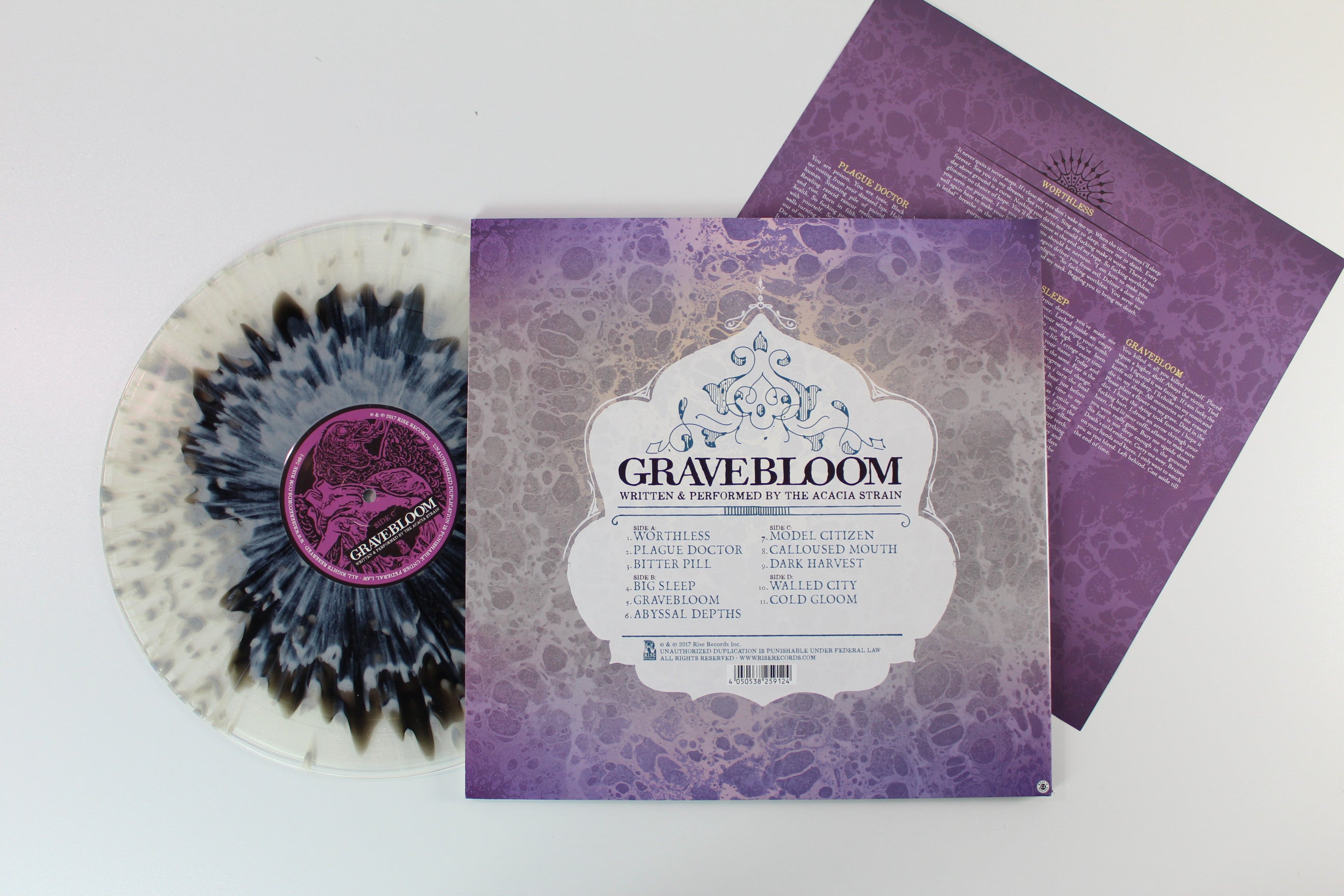 The Acacia Strain - Gravebloom on Rise Records Clear w/ Black Blob & Grey Splatter