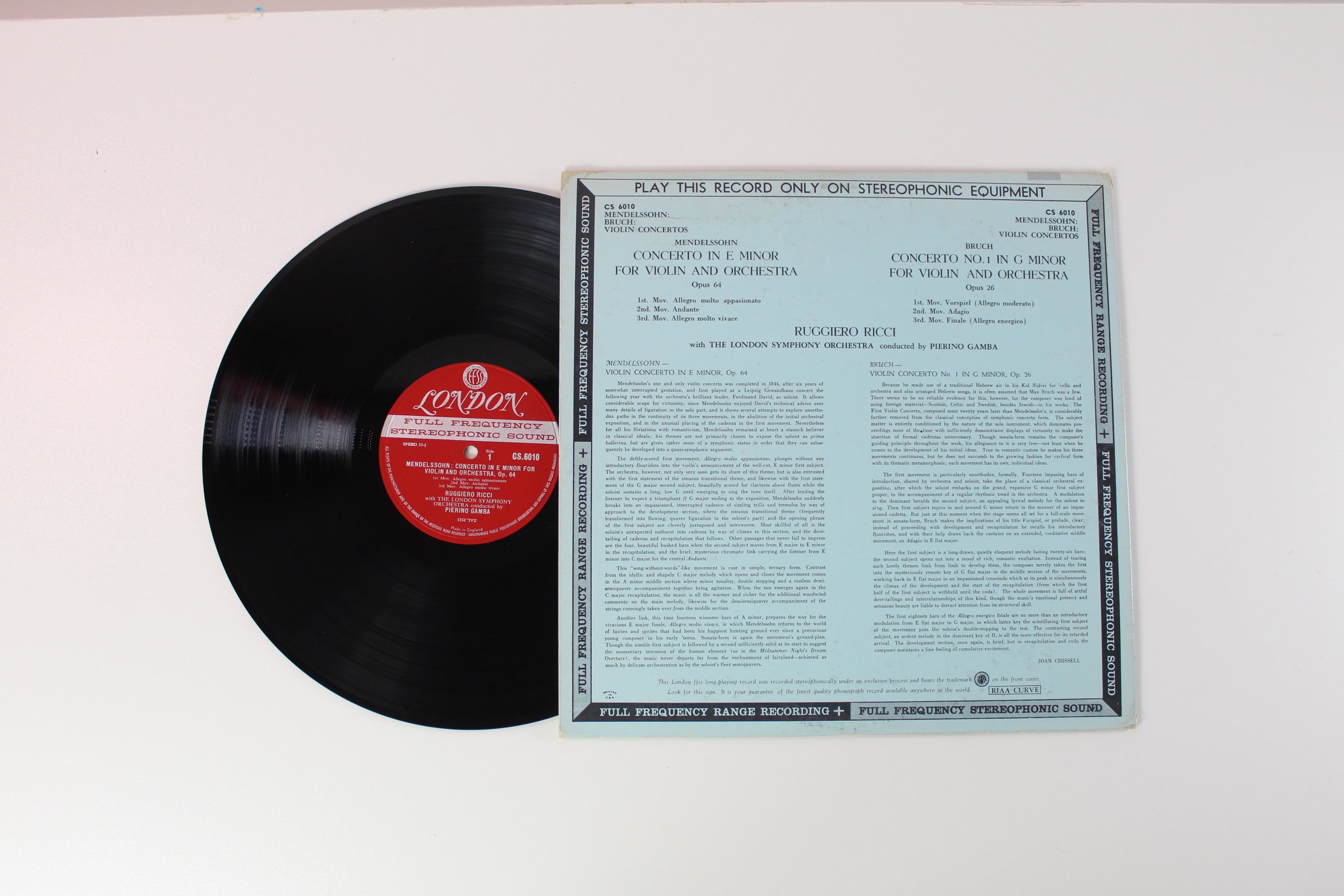 Felix Mendelssohn-Bartholdy, Max Bruch, Ruggiero Ricci, London Symphony Orchestra, Pierino Gamba - Violin Concertos on London Records
