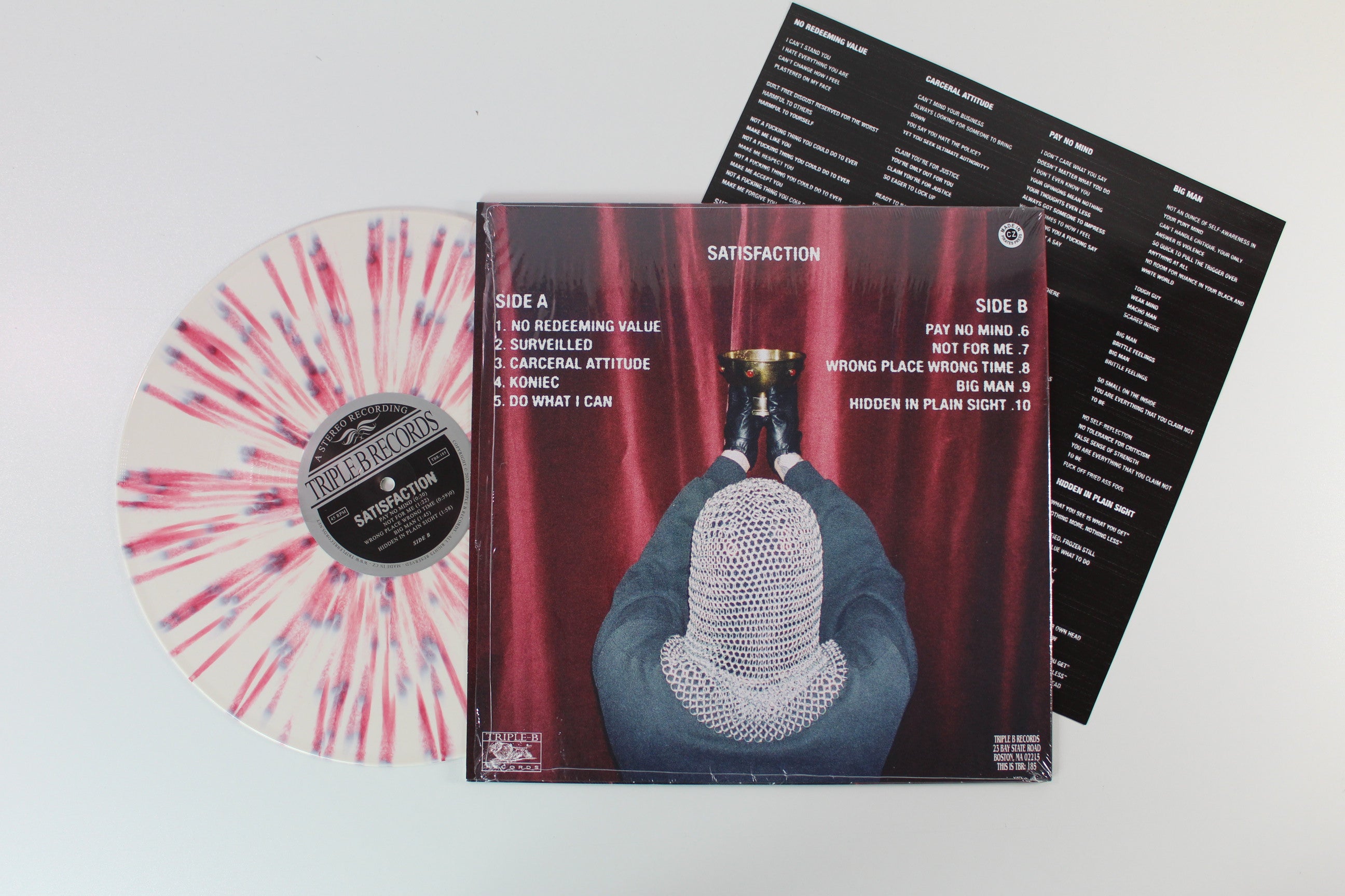 Spy - Satisfaction on Triple B 45 RPM Bone / Black Mix With Maroon Splatter
