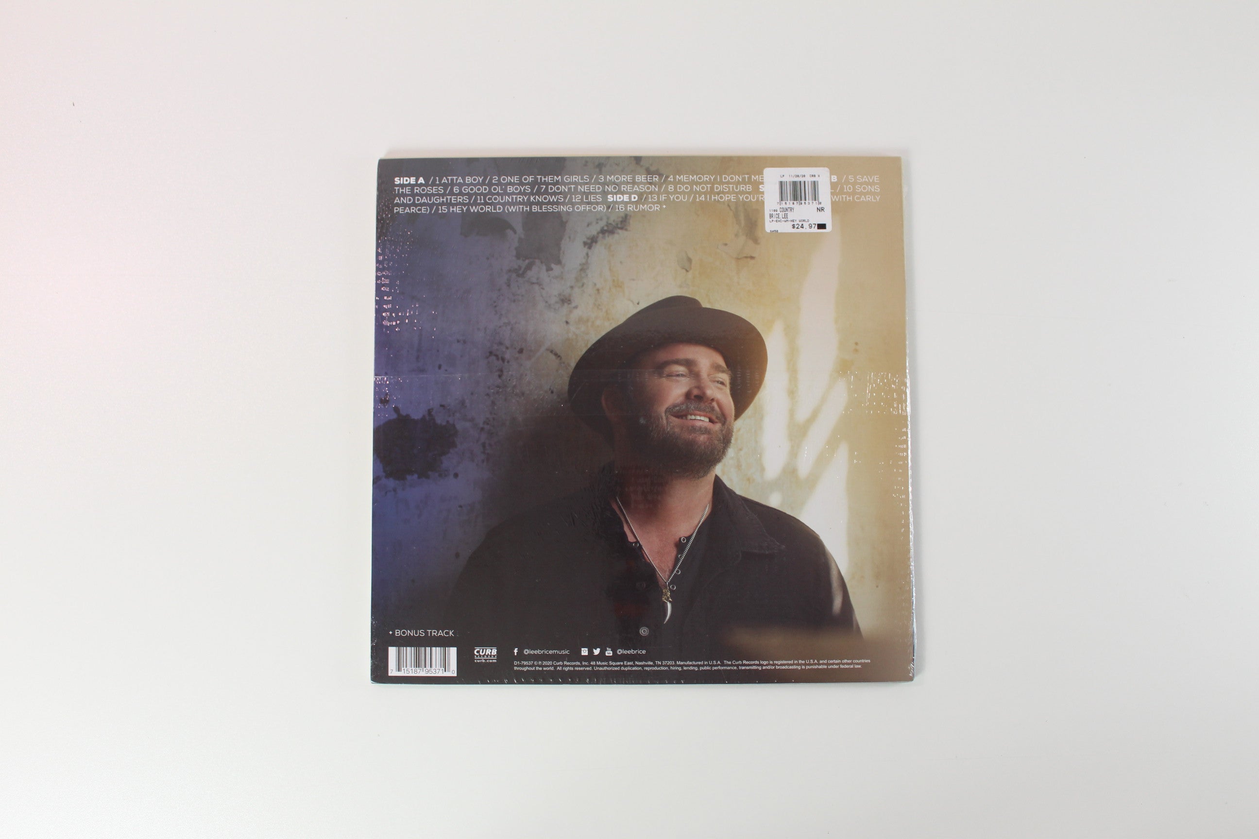 Lee Brice - Hey World on Curb Seaglass Clear Vinyl Sealed