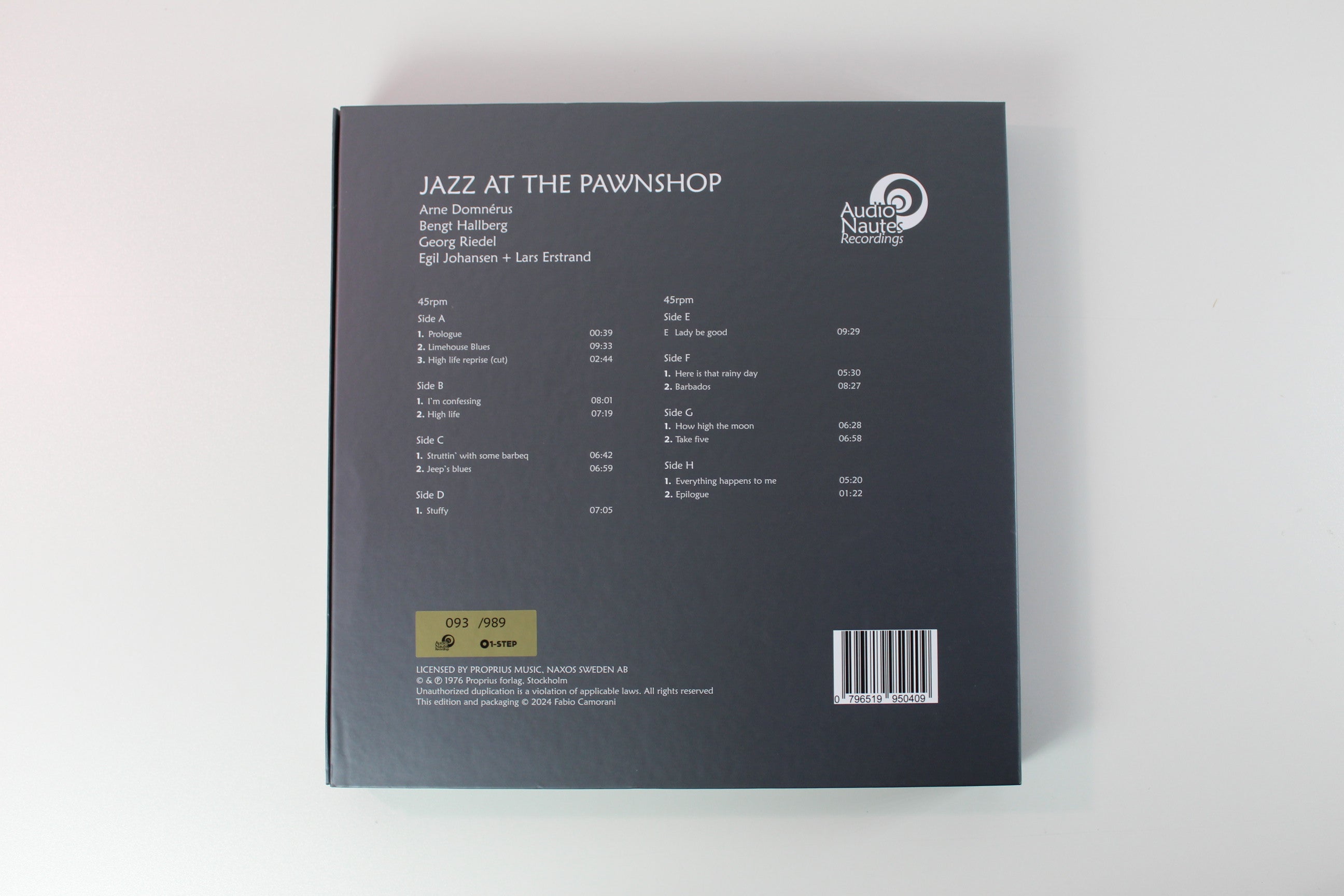 Arne Domnérus, Bengt Hallberg, Georg Riedel, Egil Johansen, Lars Erstrand - Jazz At The Pawnshop on AudioNautes Ltd Numbered 1 Step Reissue Box Set