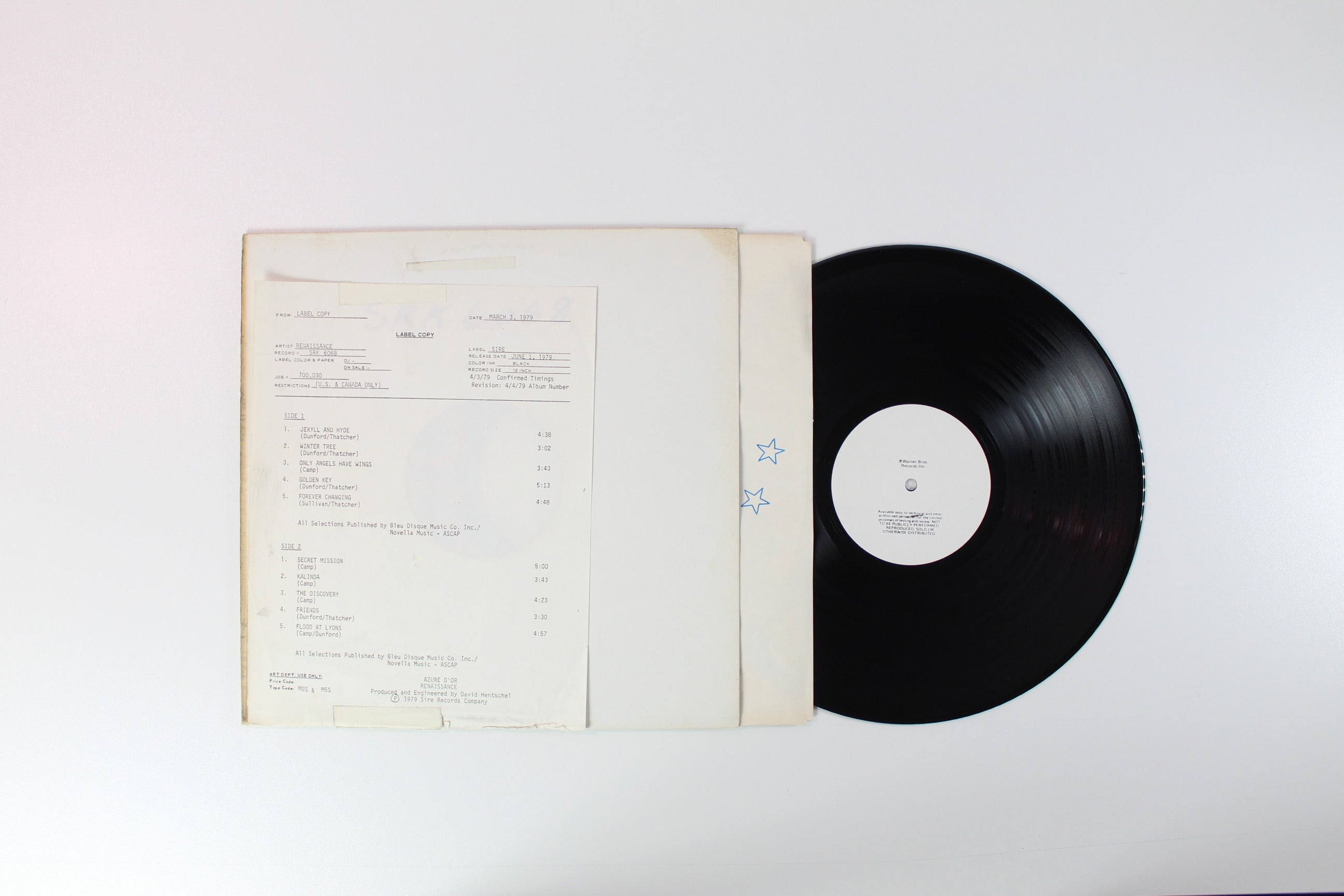 Renaissance - Azure D'or on Warner Bros. Test Pressing