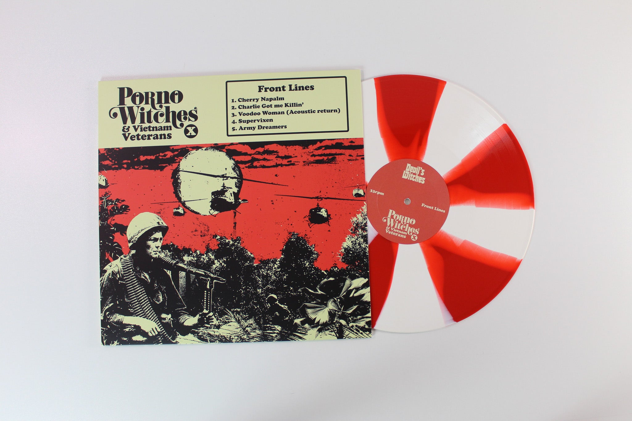Devil's Witches - Porno Witches & Vietnam Veterans on Majestic Mountain Records - Red & White Pinwheel Colored Vinyl