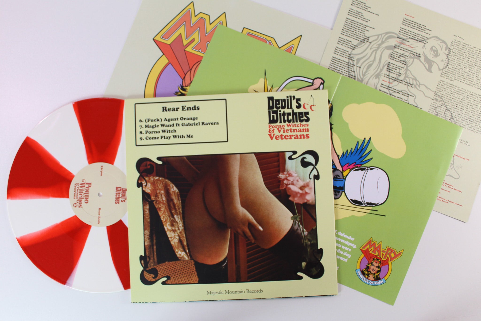 Devil's Witches - Porno Witches & Vietnam Veterans on Majestic Mountain Records - Red & White Pinwheel Colored Vinyl