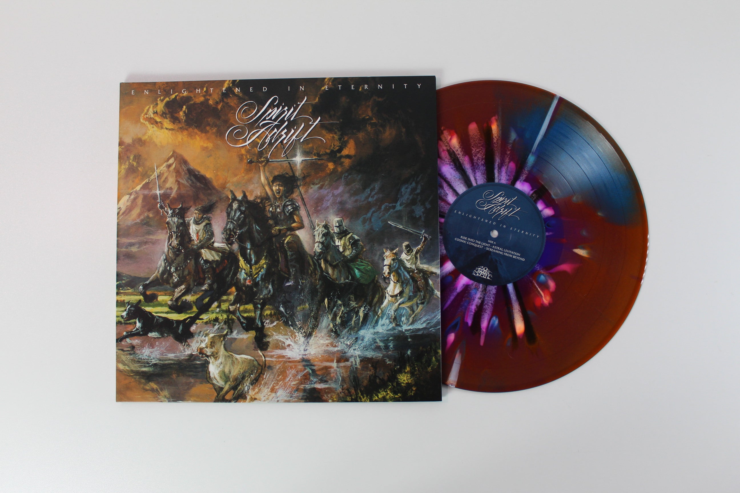 Spirit Adrift - Enlightened In Eternity on 20 Buck Spin Ltd Orange Neon / Aqua Blue / Neon Violet Merge With Black White And Magenta Splatter