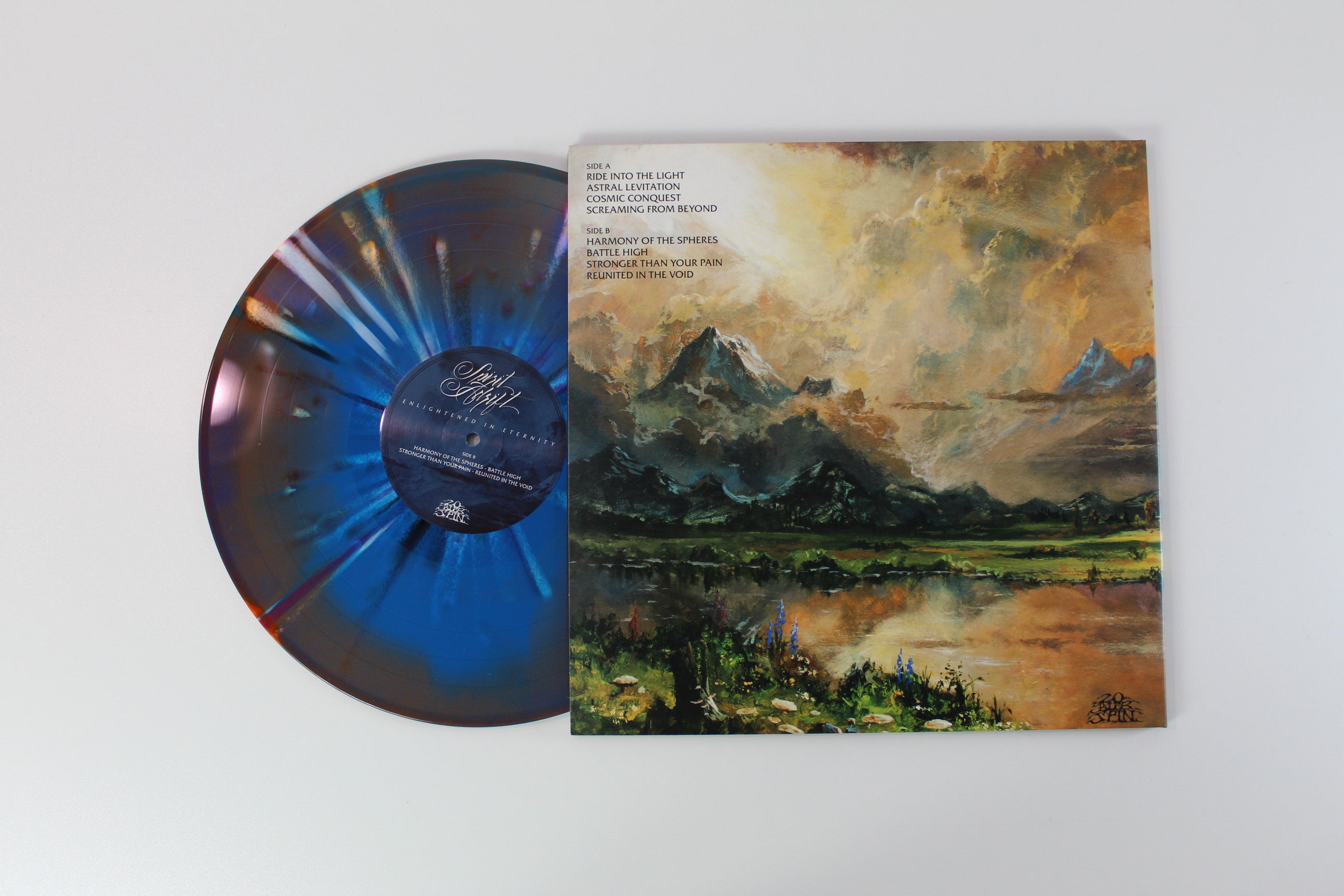 Spirit Adrift - Enlightened In Eternity on 20 Buck Spin Ltd Orange Neon / Aqua Blue / Neon Violet Merge With Black White And Magenta Splatter