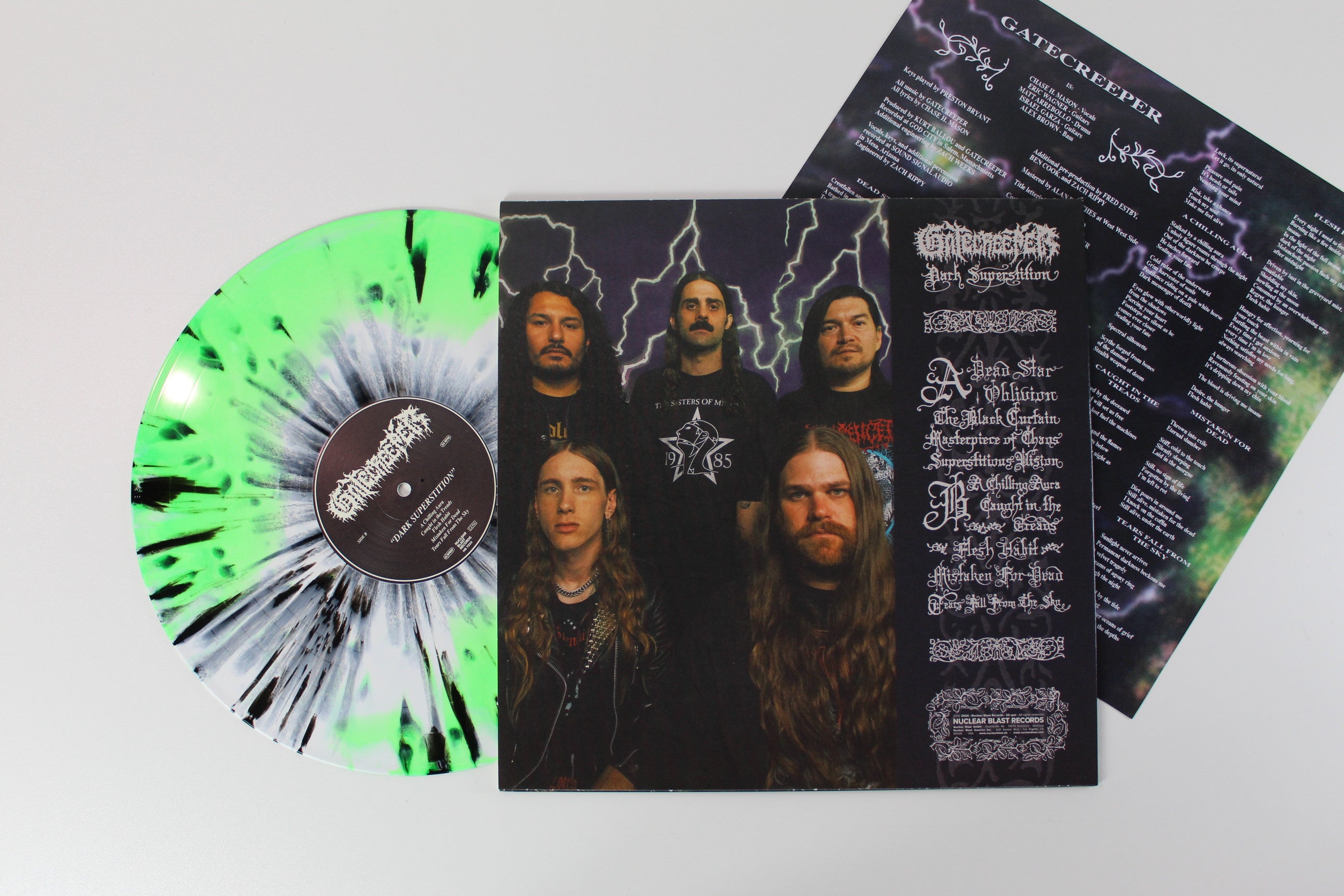 Gatecreeper - Dark Superstition on Nuclear Blast Ltd Green And White Swirl With Black Splatter