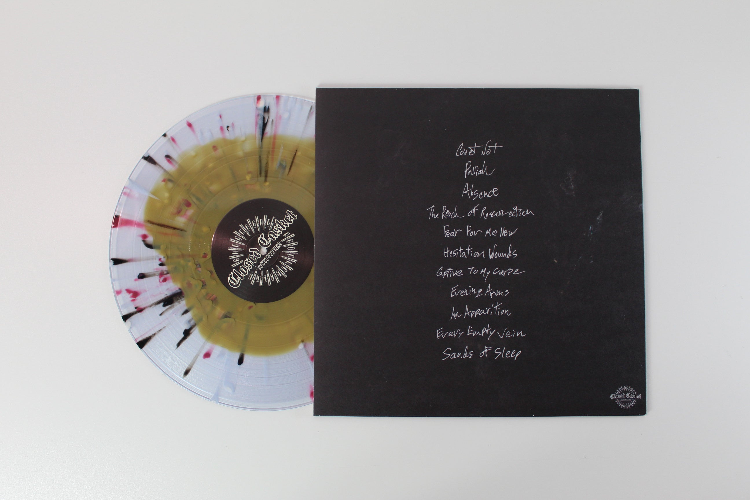 END - Splinters From An Ever-Changing Face on Closed Casket Activities Ltd Gold Inside Clear With Splatter Reissue