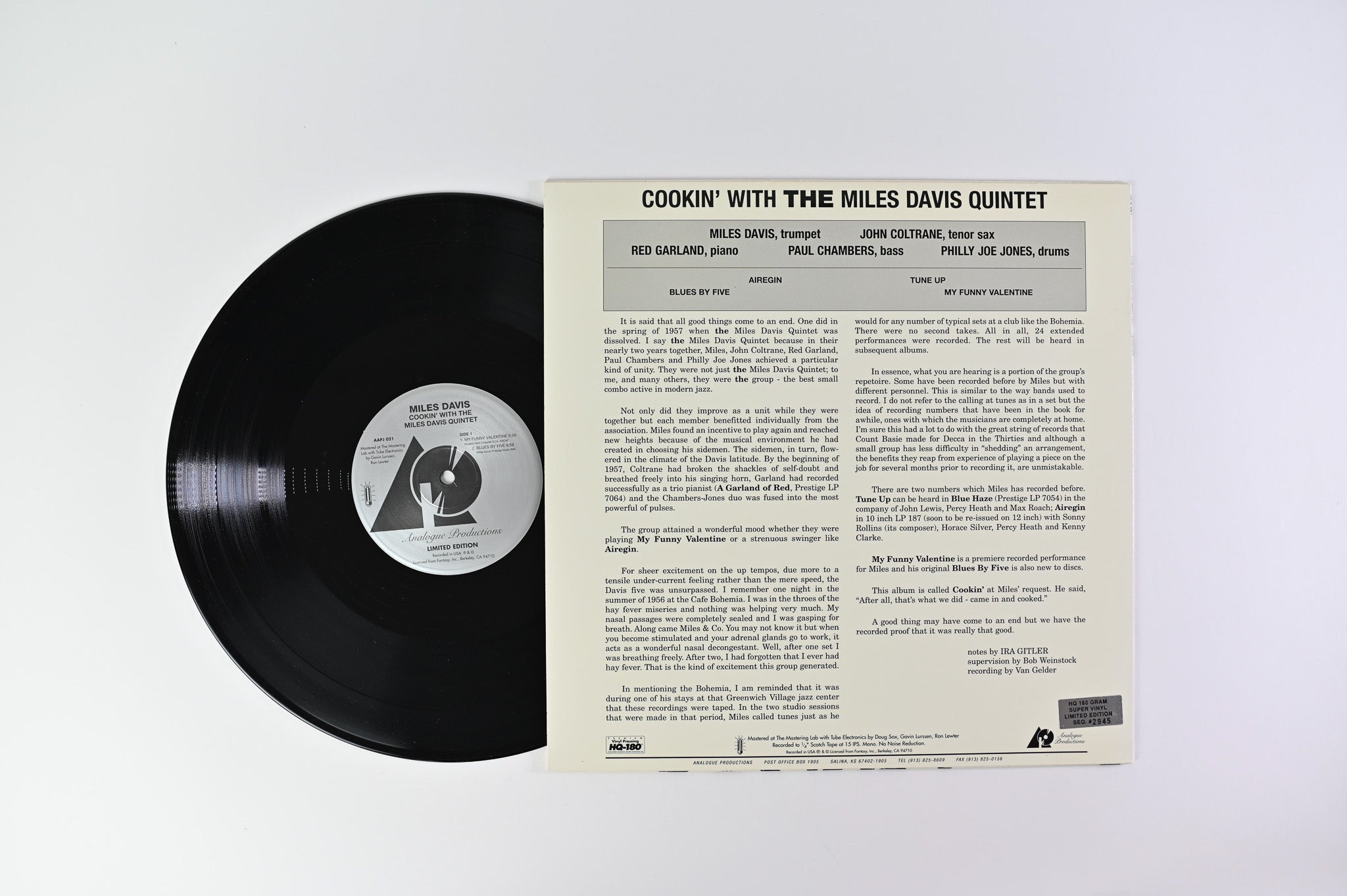The Miles Davis Quintet - Cookin' With The Miles Davis Quintet on Analogue Productions Limited Numbered Reissue