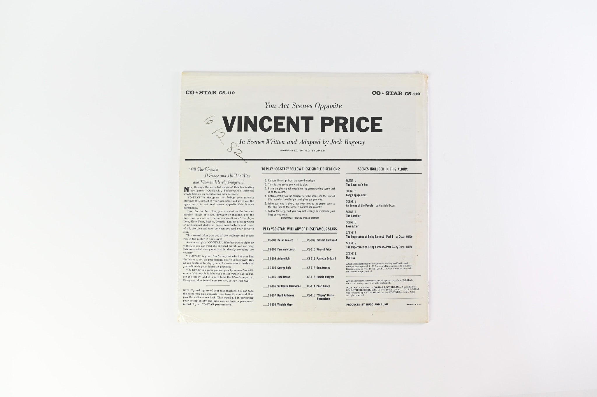 Vincent Price - Co-Star: The Record Acting Game SEALED on Co-Star