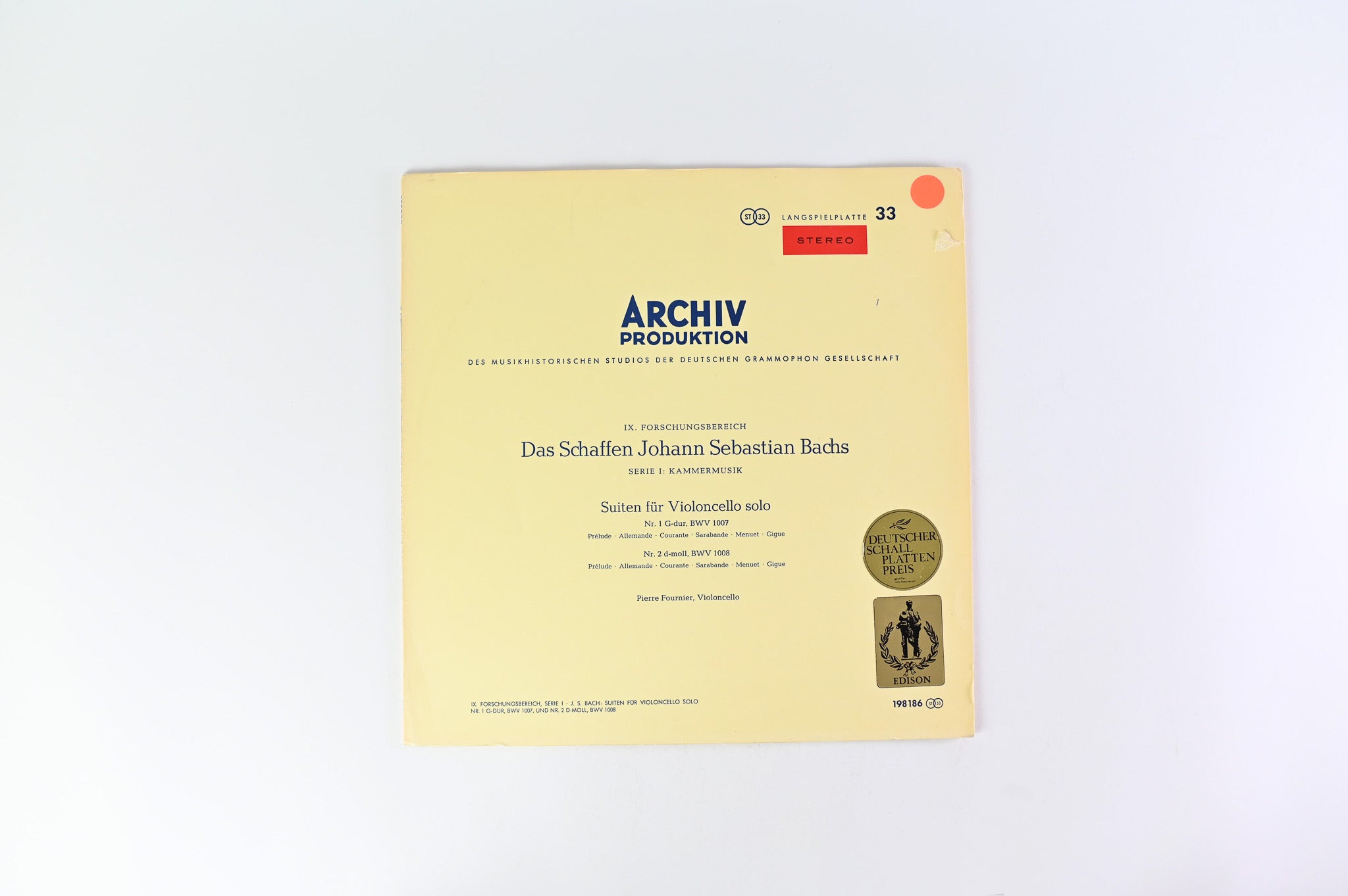 Johann Sebastian Bach – Pierre Fournier – Suiten Für Violoncello Solo N°1 & 2 on Archiv Produktion