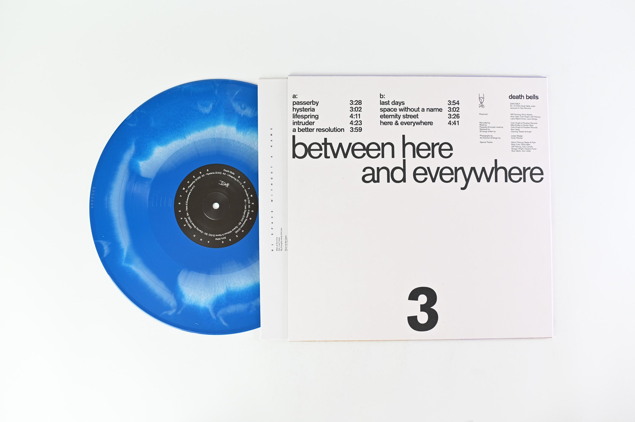 Death Bells - Between Here & Everywhere on Dais Records - Blue/Bone Smash Colored Vinyl