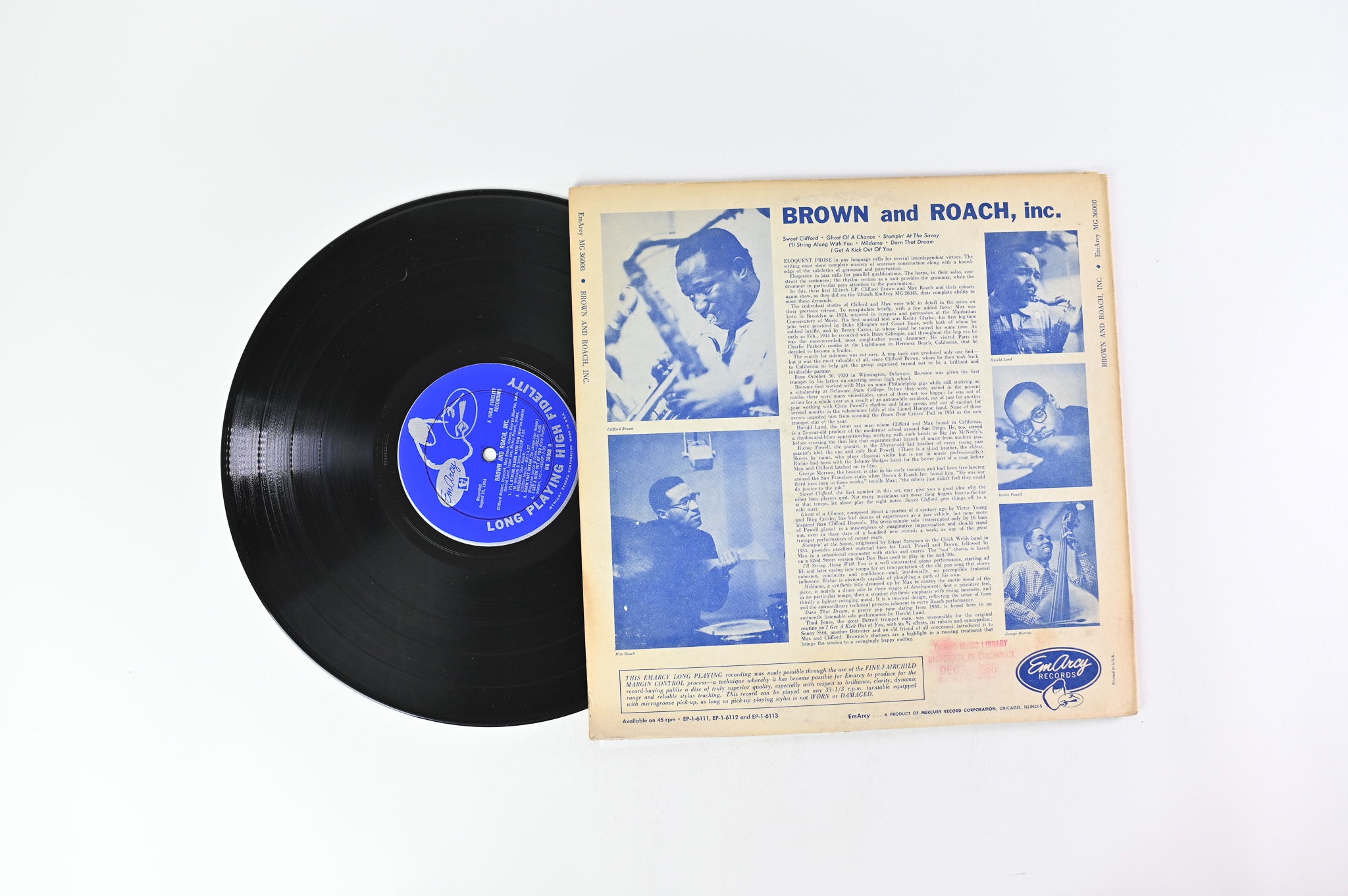 Clifford Brown And Max Roach - Brown And Roach Incorporated on Emarcy Mono Deep Groove Blue Back