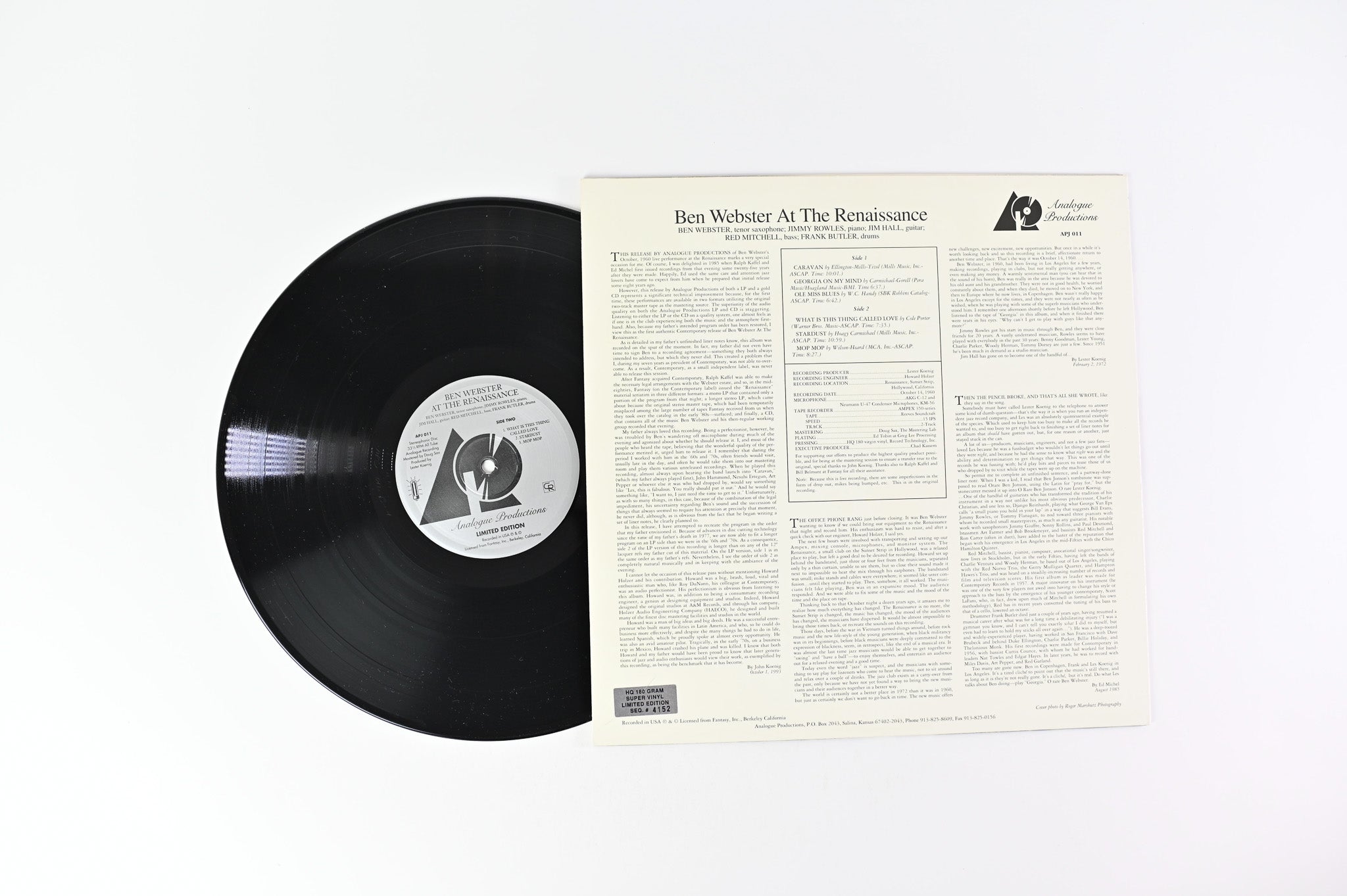 Ben Webster - At The Renaissance Analogue Productions Ltd Numbered Reissue