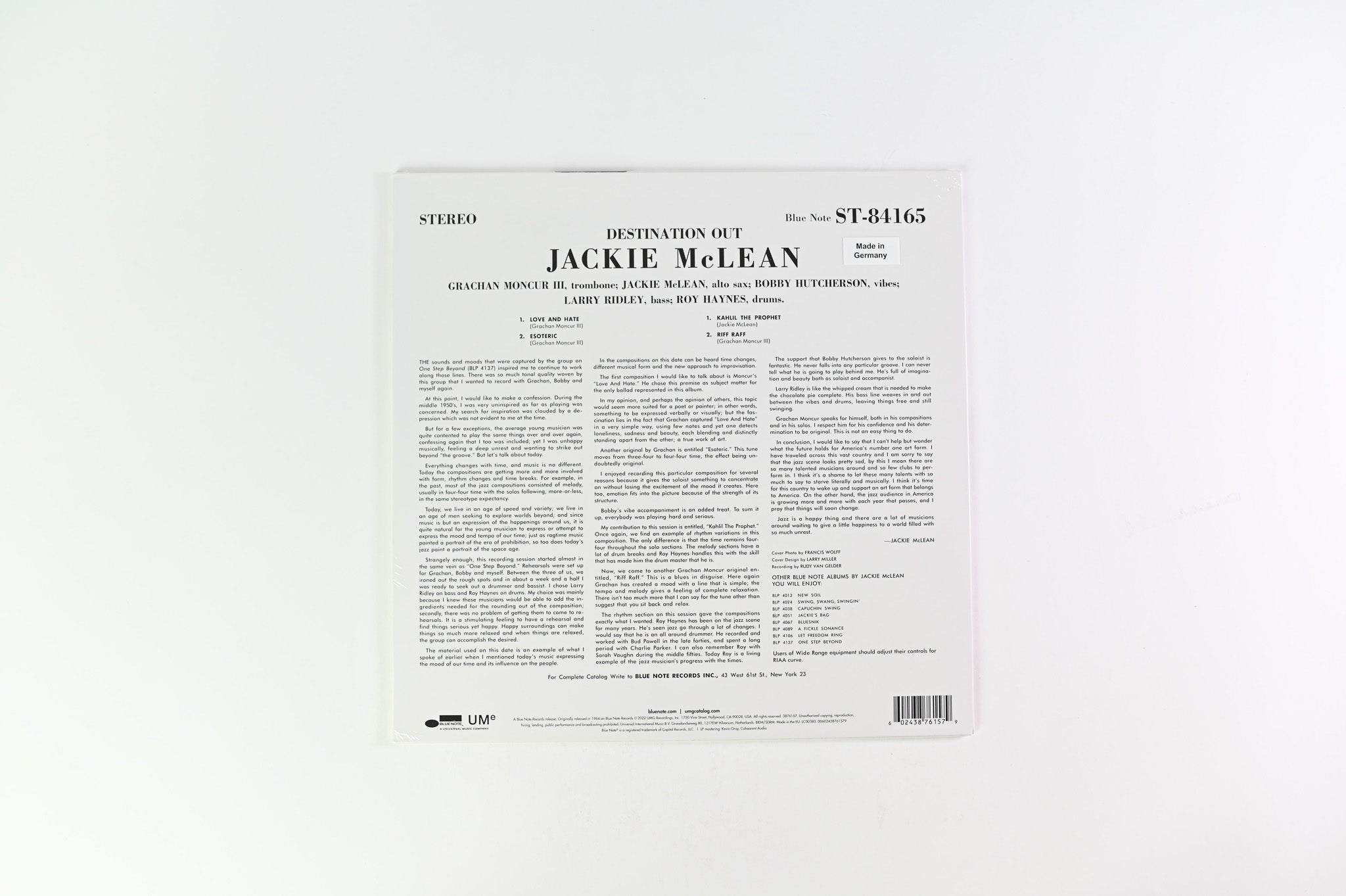 Jackie McLean - Destination... Out! Reissue on Blue Note SEALED