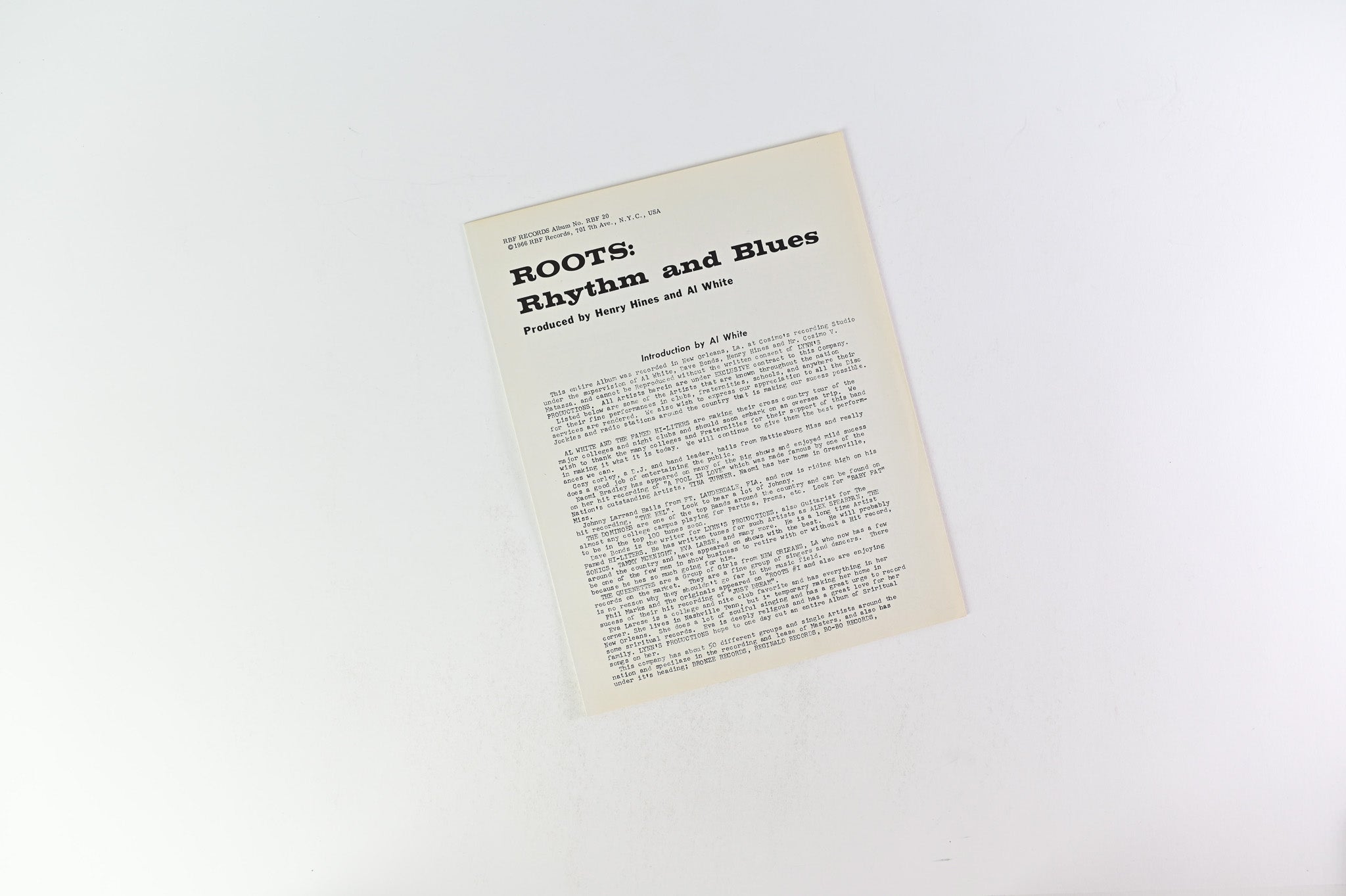 Various - Roots: Rhythm And Blues on RBF/Folkways Records w/Blue Labels