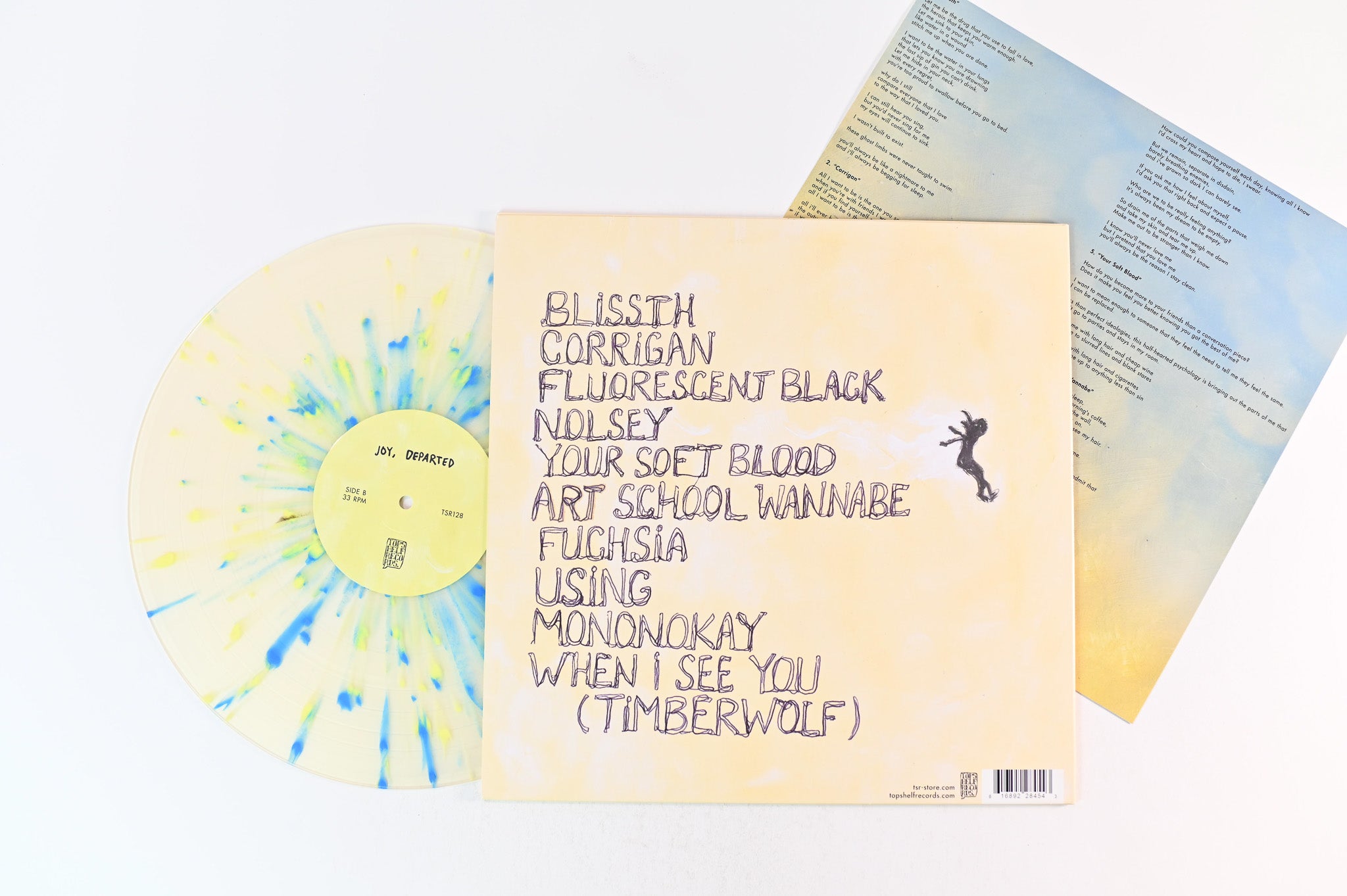 Sorority Noise - Joy, Departed on Topshelf Cloudy Clear w/ Yellow and Royal Blue Splatter Reissue