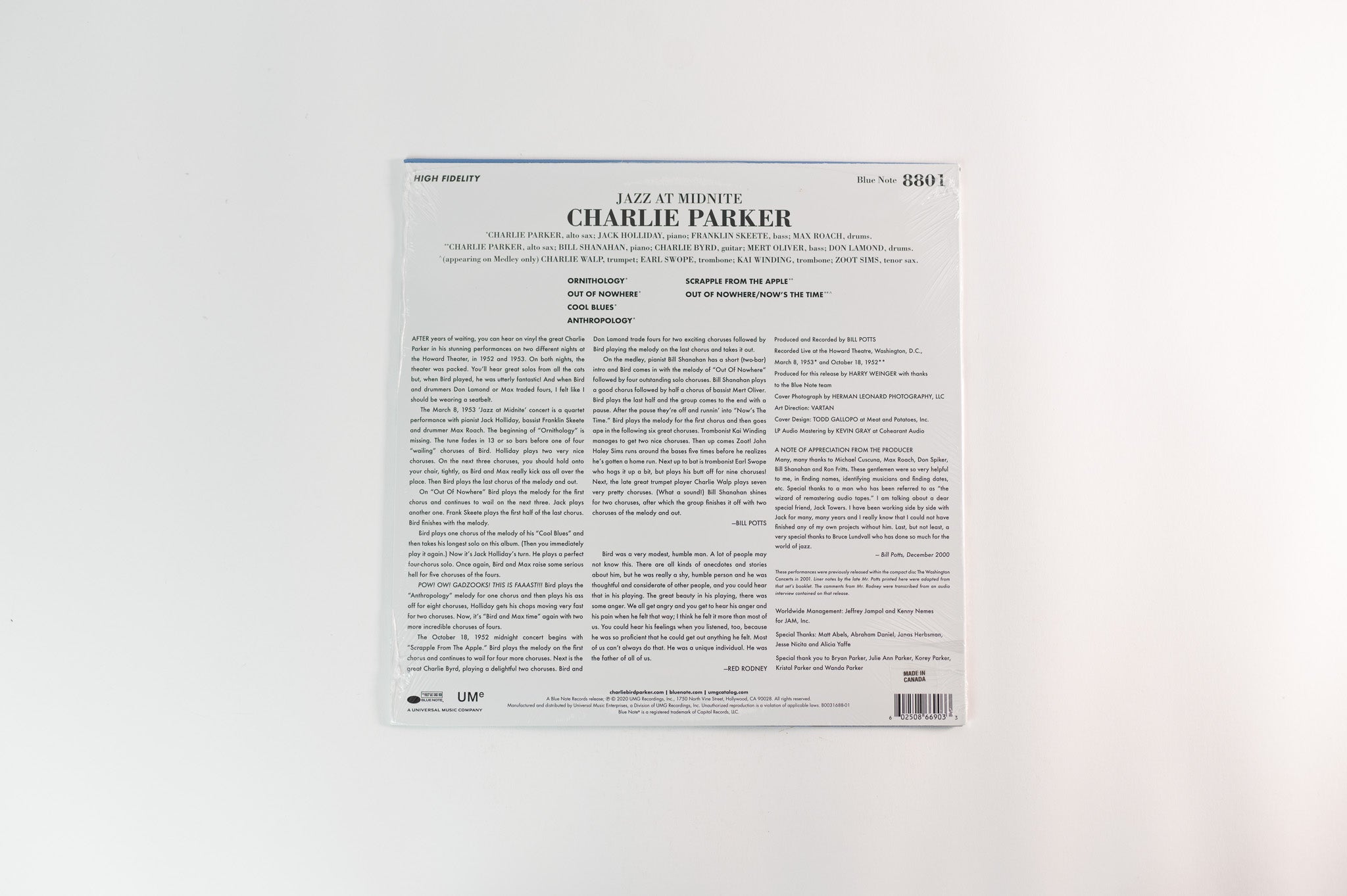 Charlie Parker - Jazz At Midnite on Blue Note RSD 2020 Midnite Blue Vinyl Reissue Sealed
