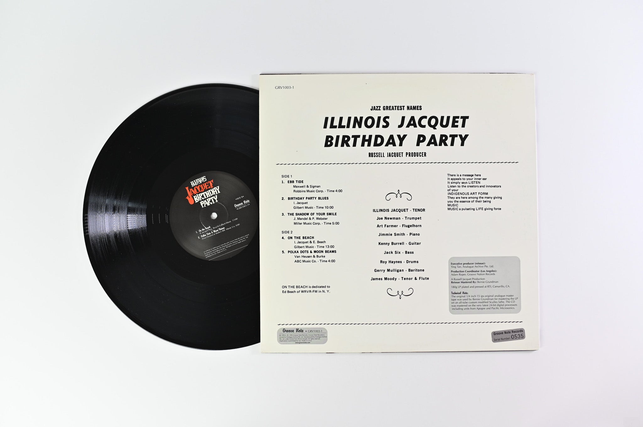 Illinois Jacquet - Birthday Party on Groove Note Ltd Numbered Reissue Plus 45 RPM 12"