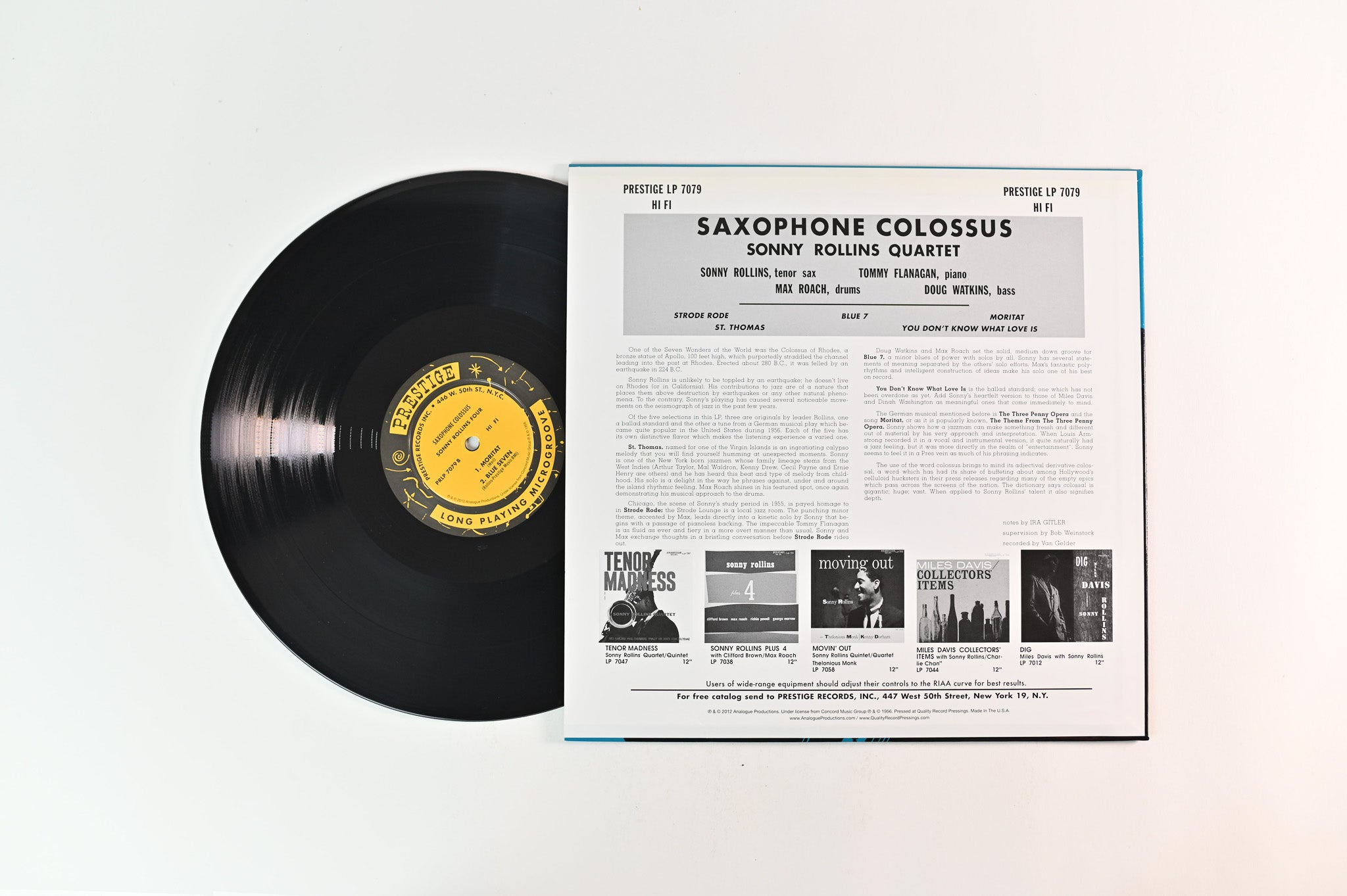Sonny Rollins - Saxophone Colossus on Prestige Analogue Productions 200 Gram Reissue